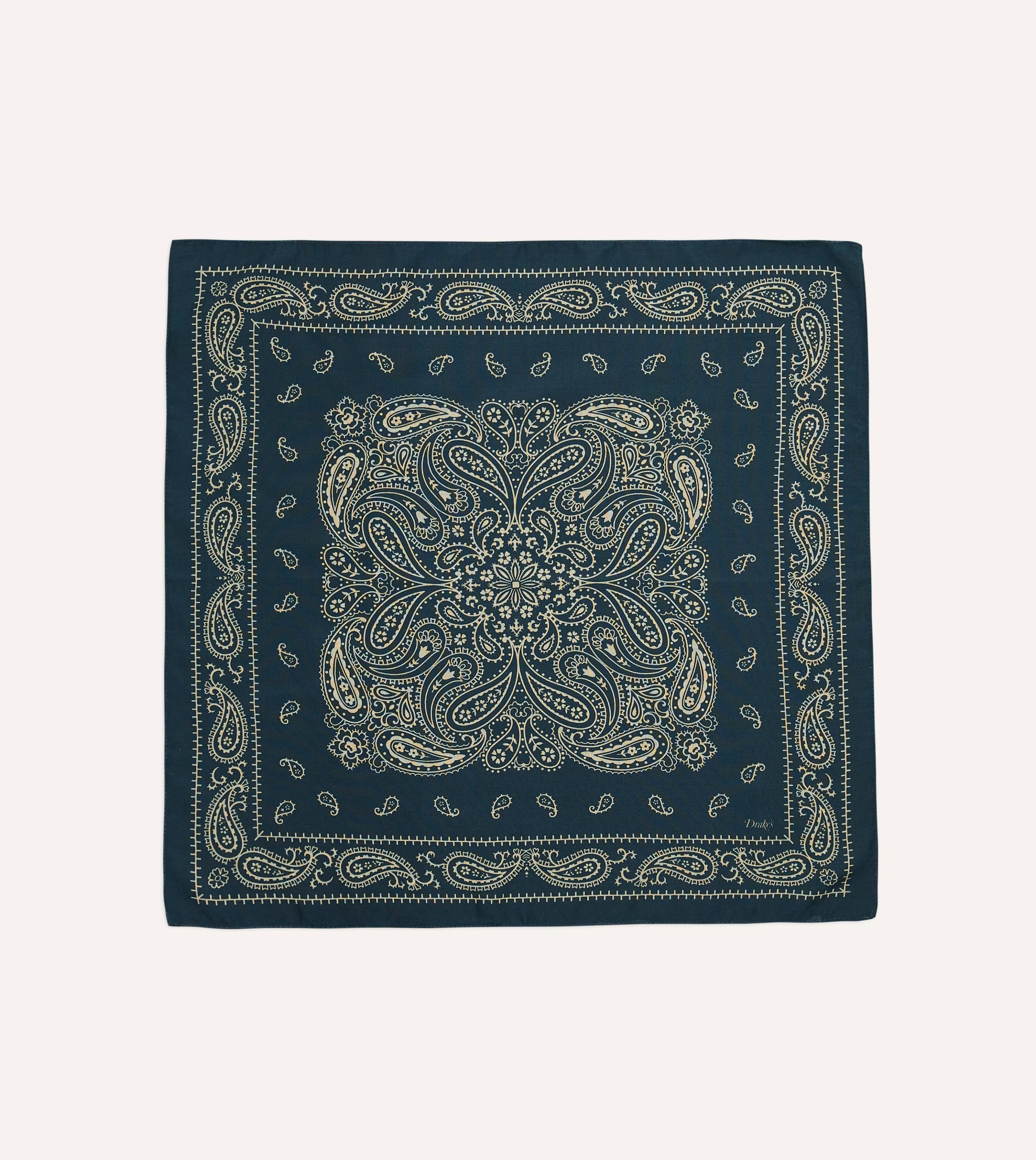 Drake’s Bandanas | Navy Paisley Print Wool-Silk Bandana