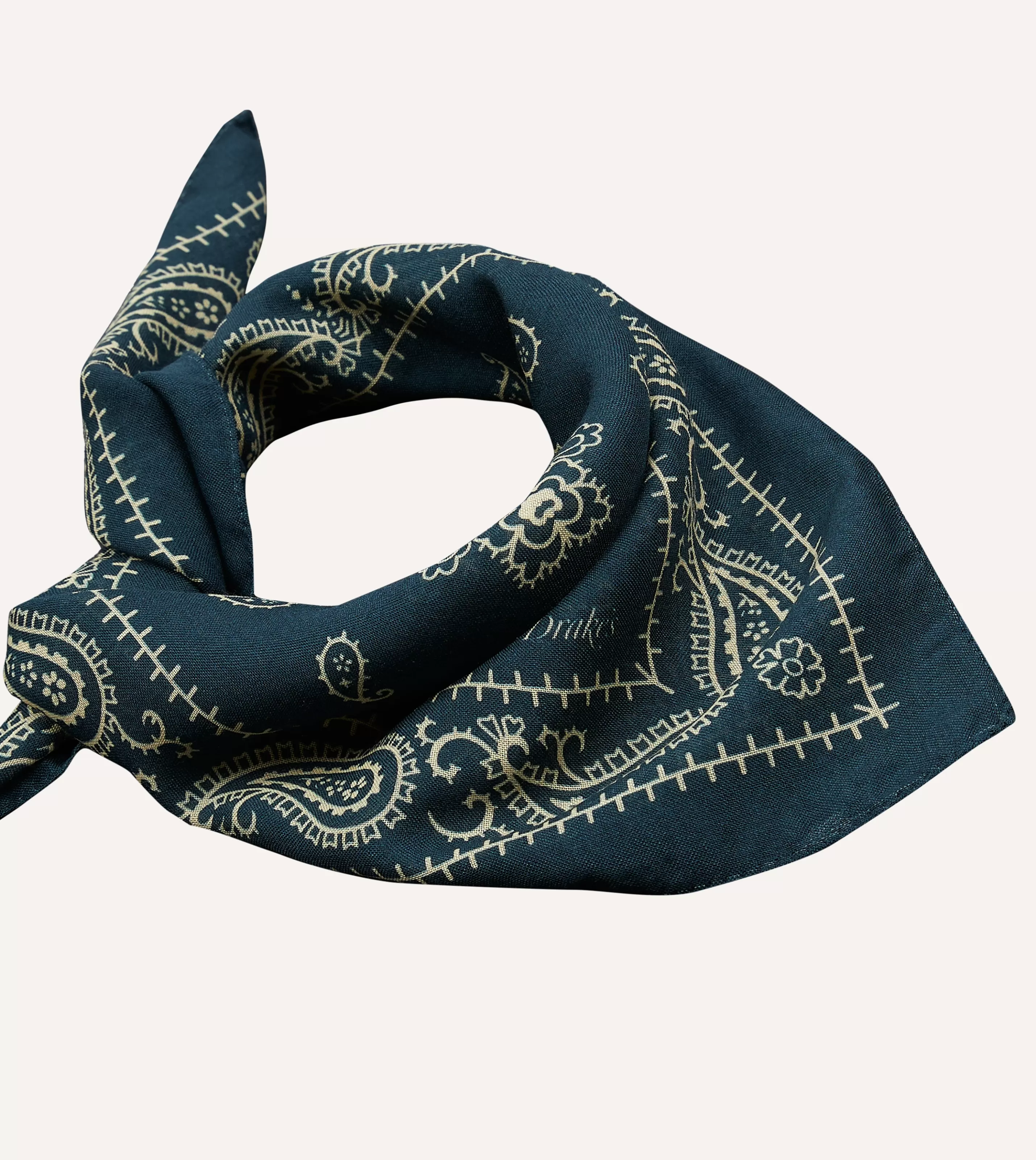 Drake’s Bandanas | Navy Paisley Print Wool-Silk Bandana