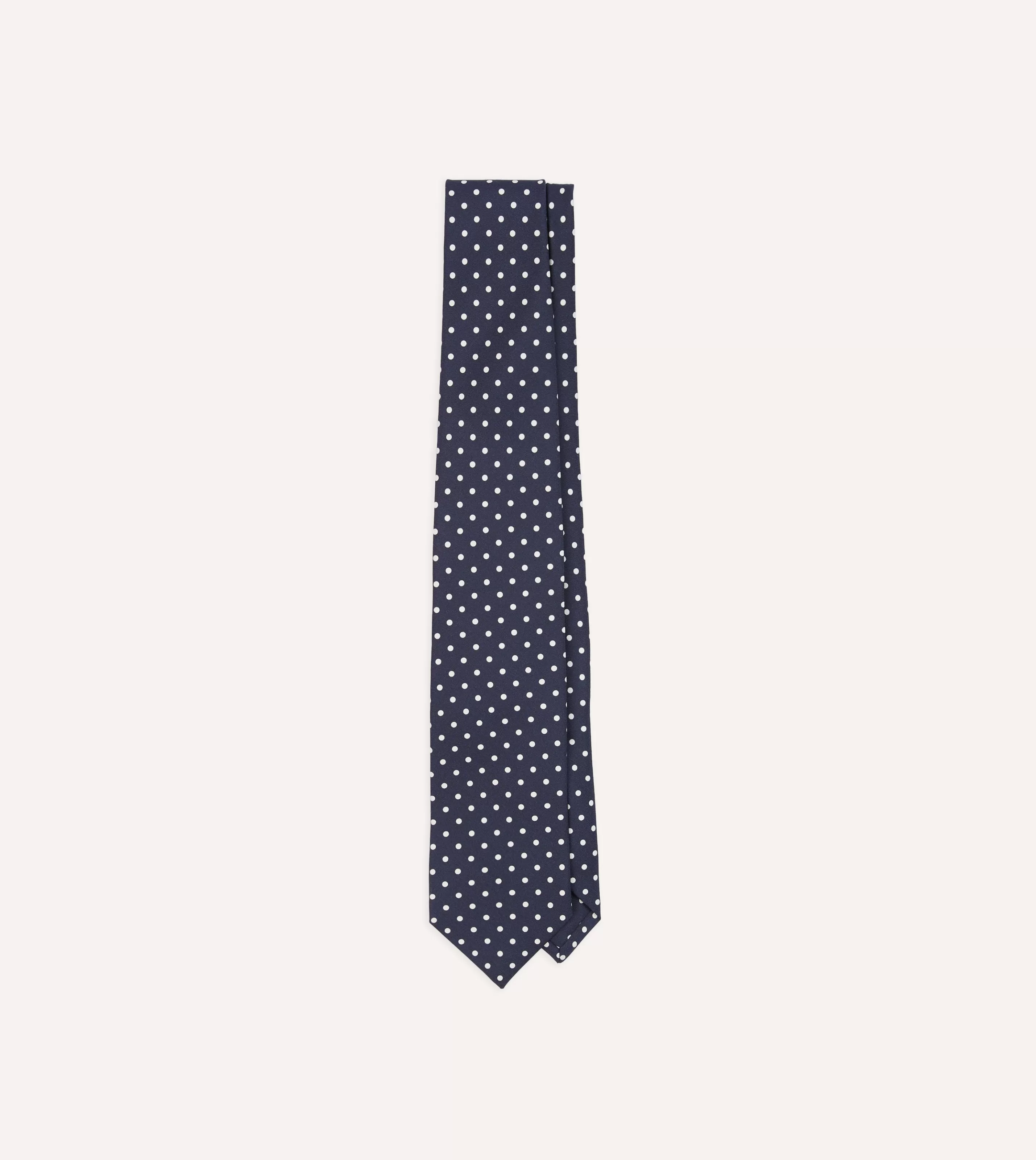 Drake’s Patterned Ties | Navy Polka Dot Silk Self-Tipped Tie