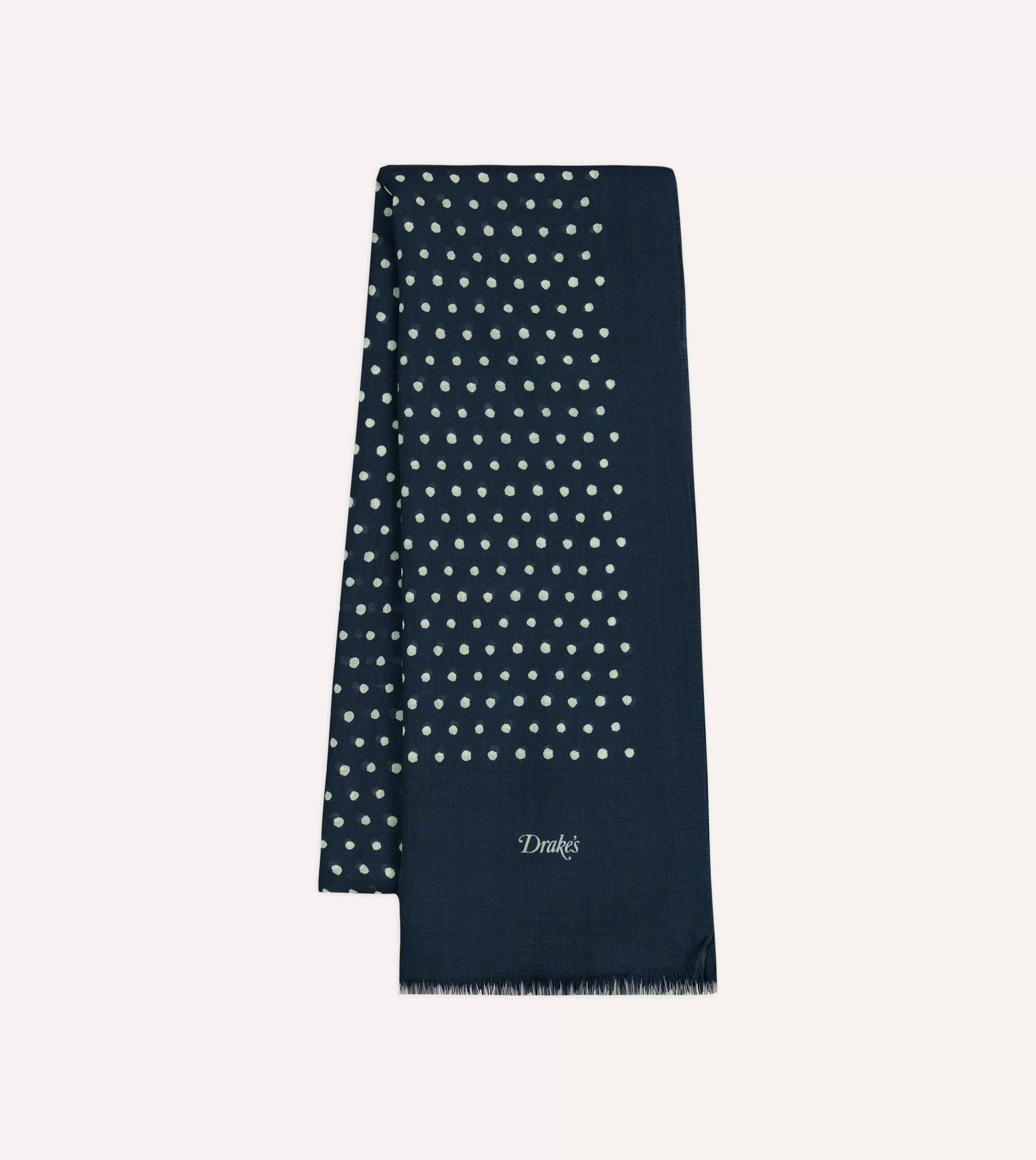 Drake’s Scarves | Scarves | Polka Dot Wool Scarf Navy