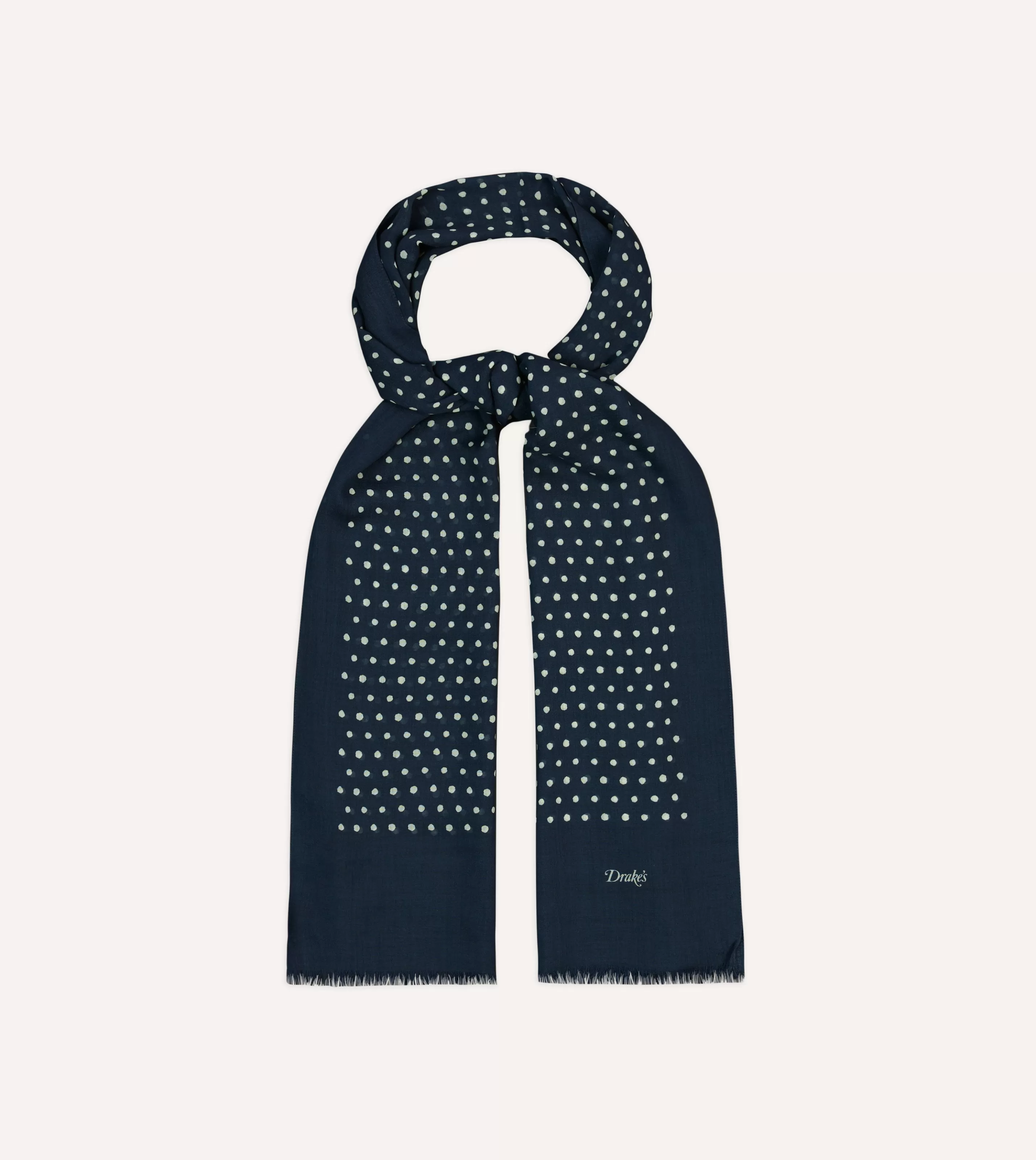 Drake’s Scarves | Scarves | Polka Dot Wool Scarf Navy