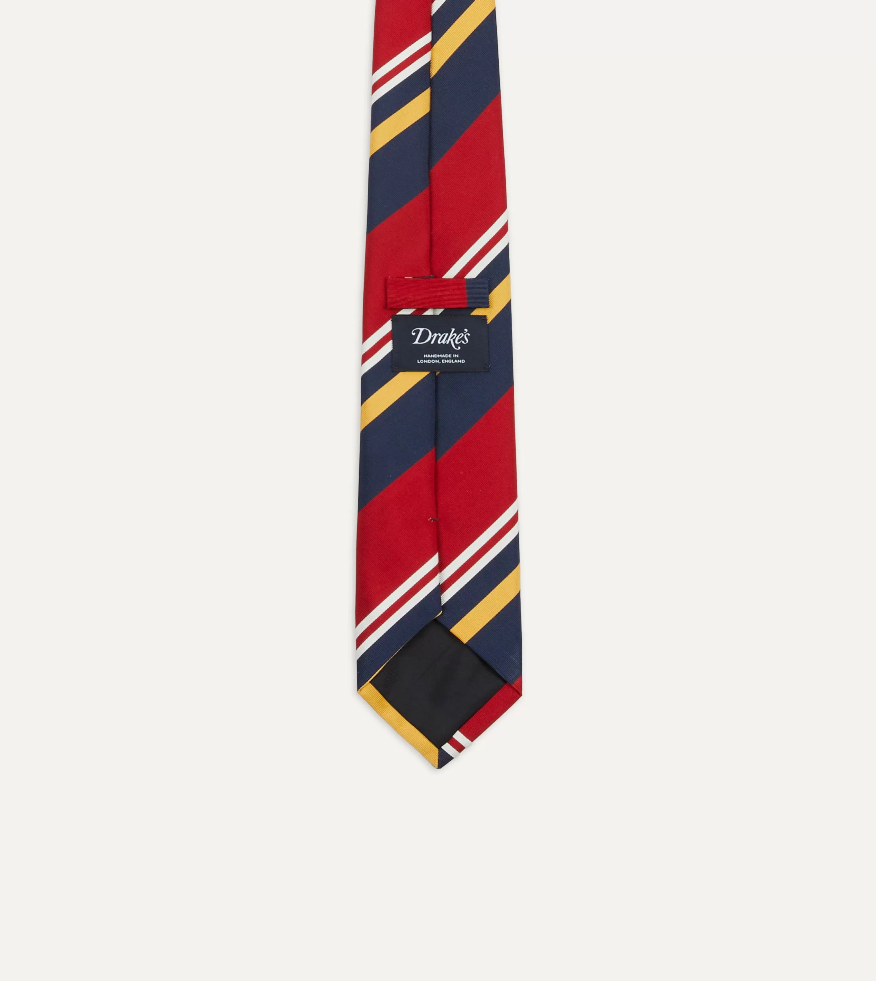 Drake’s Striped Ties | Navy, Red And Yellow Baiadera Stripe Mogador Tipped Tie