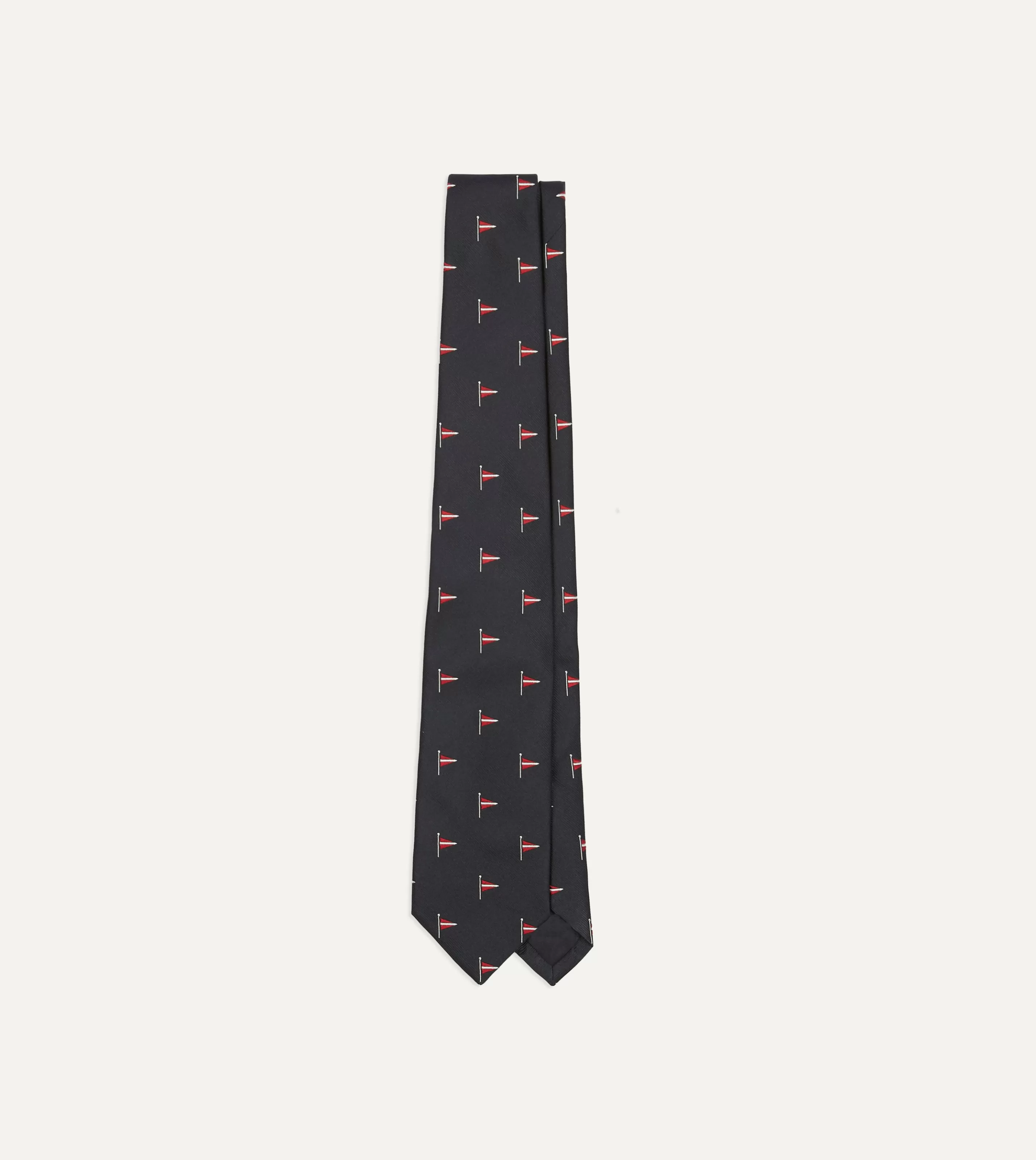 Drake’s Patterned Ties | Navy Red Pennant Motif Silk Tipped Tie