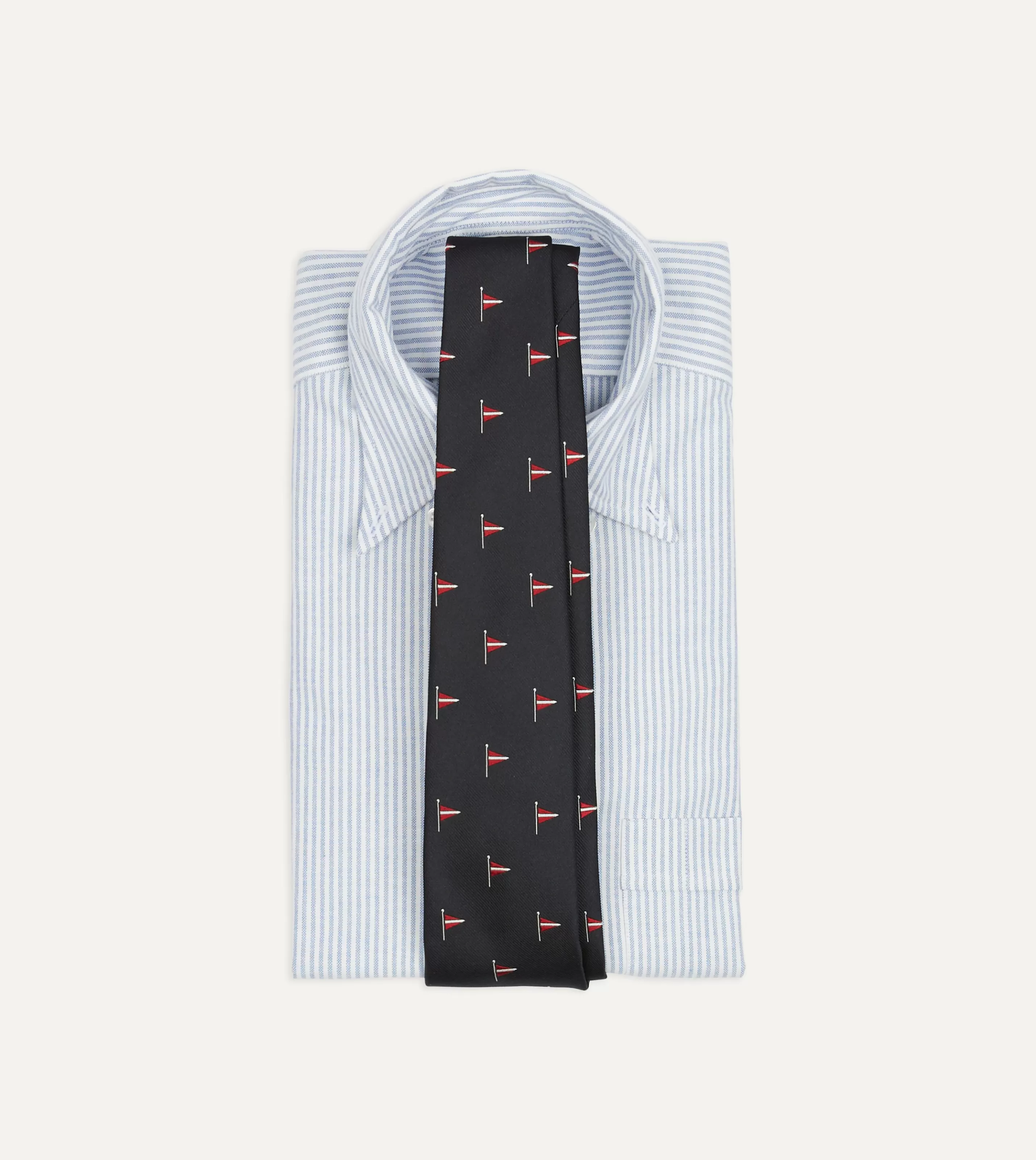 Drake’s Patterned Ties | Navy Red Pennant Motif Silk Tipped Tie