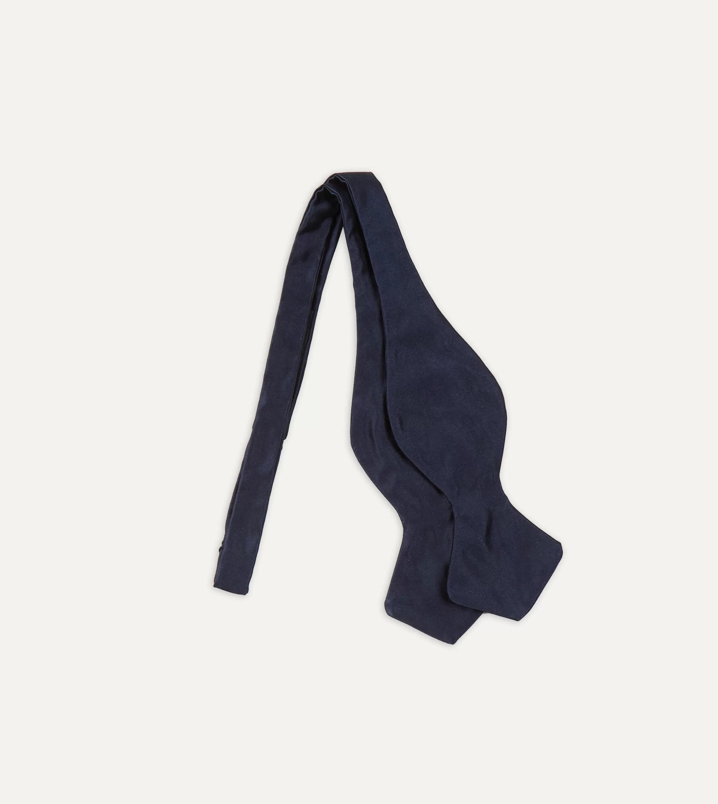 Drake’s Bow Ties | Navy Self-Tie Satin Batwing Bow Tie