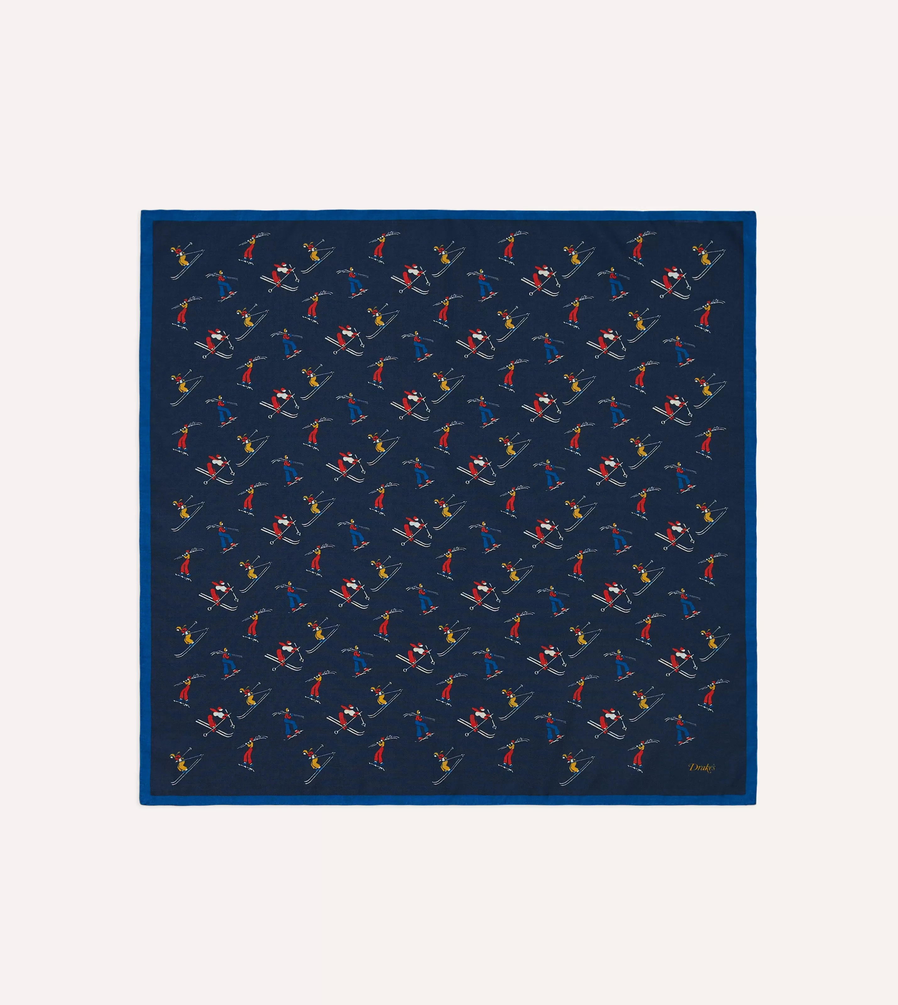 Drake’s Bandanas | Navy Skier Print Wool-Silk Bandana