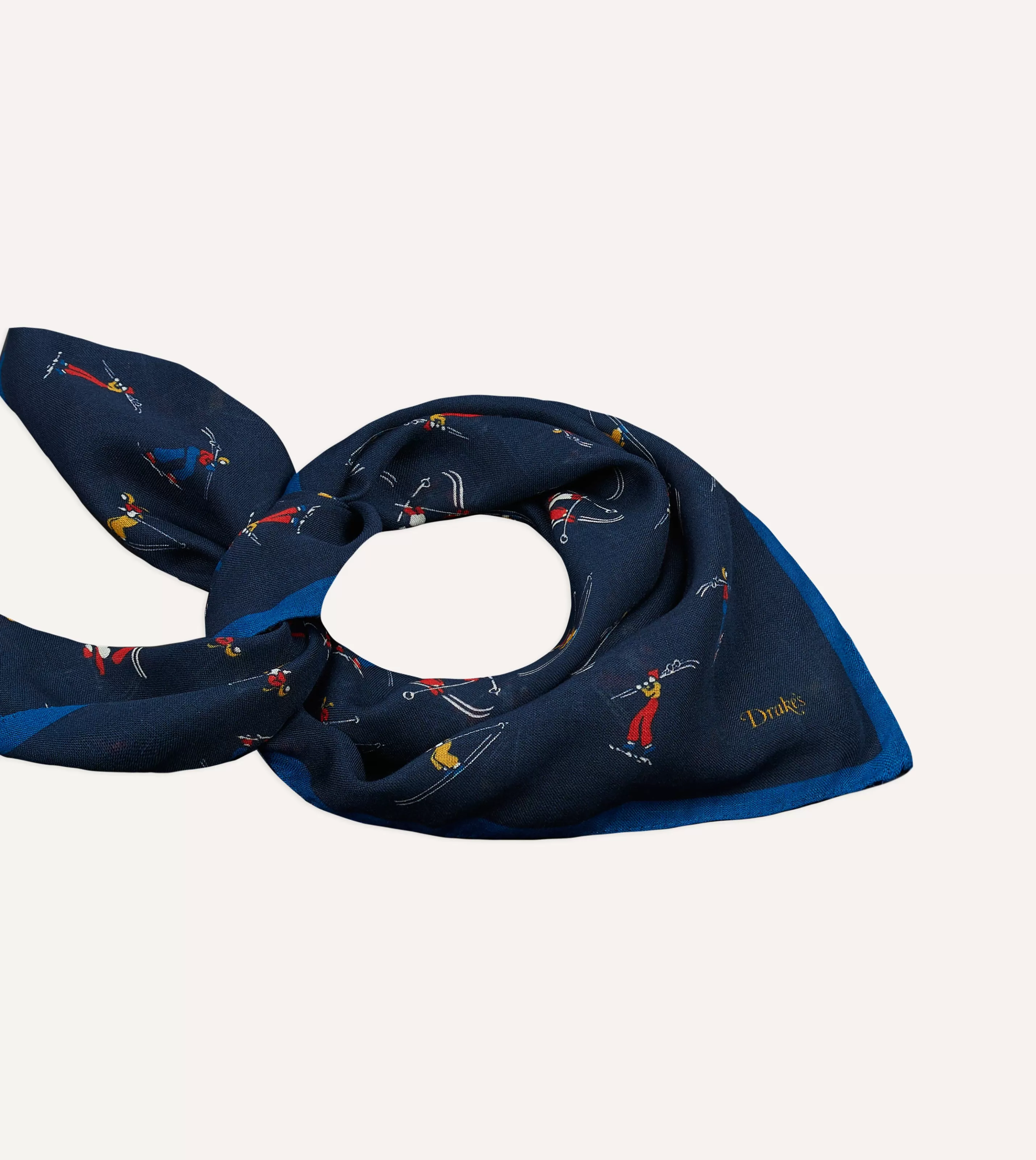 Drake’s Bandanas | Navy Skier Print Wool-Silk Bandana