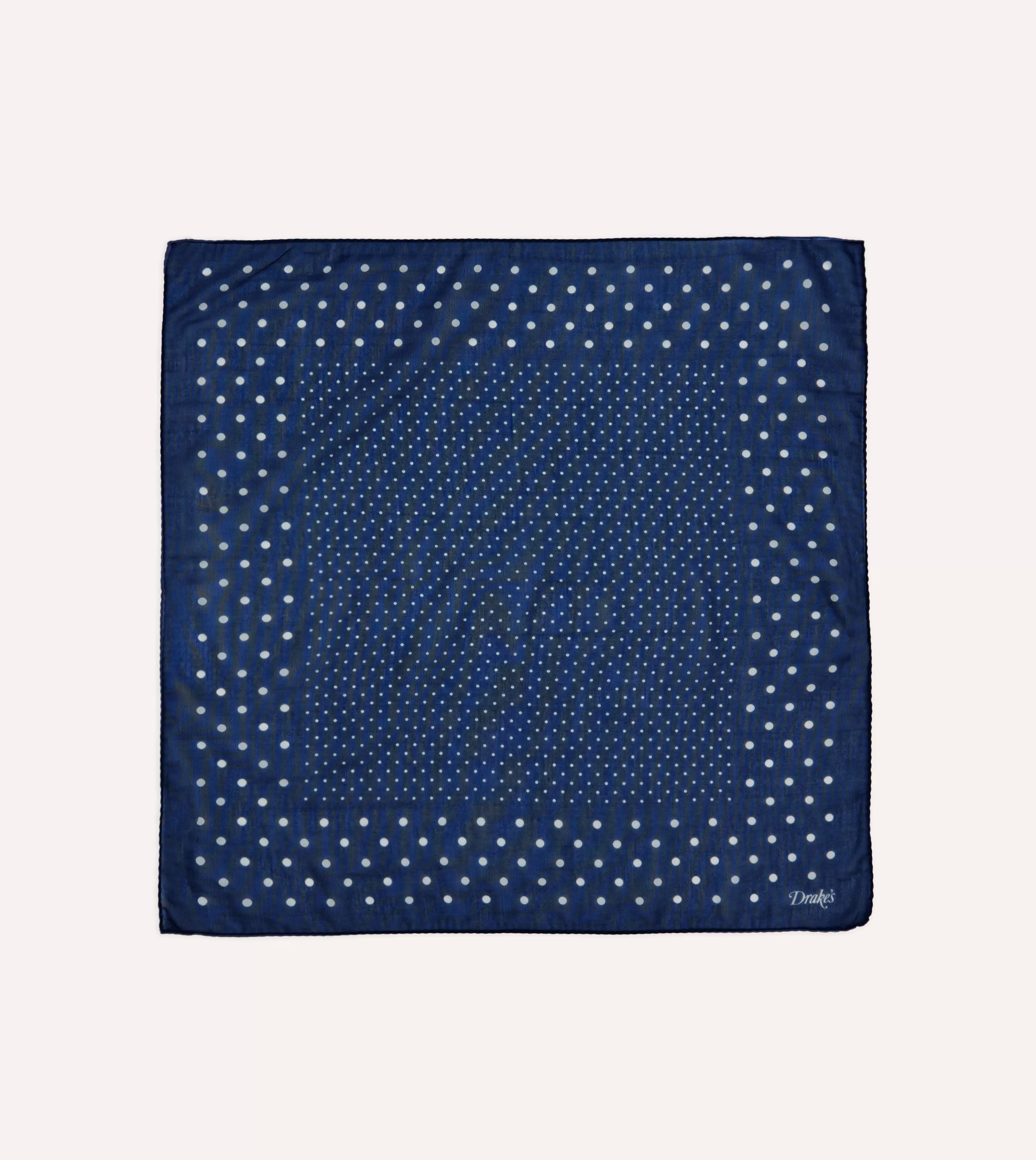 Drake’s Pocket Squares | Spot Border Print Cotton-Silk Pocket Square Navy