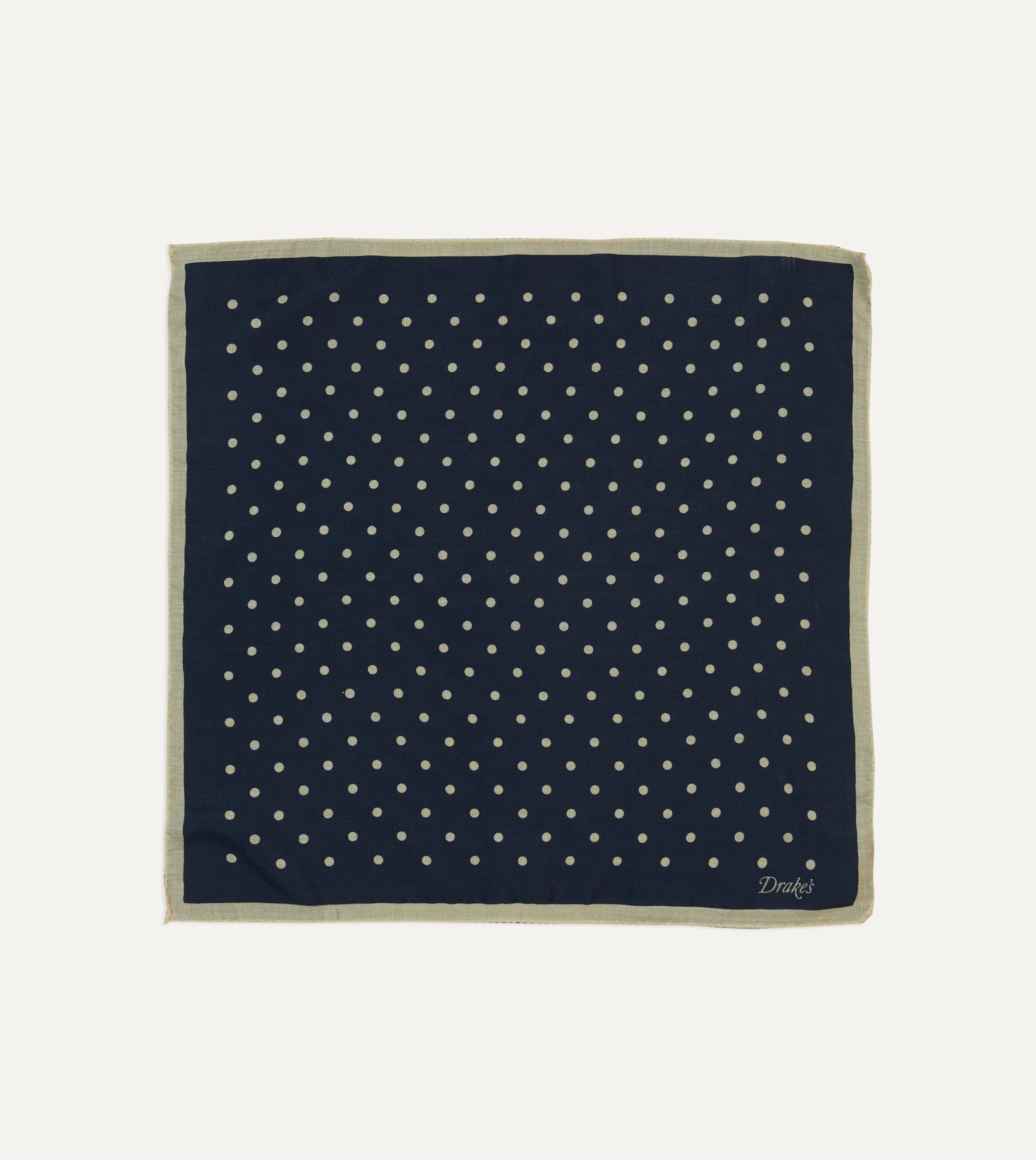 Drake’s Pocket Squares | Spot Print Wool-Silk Pocket Square Navy