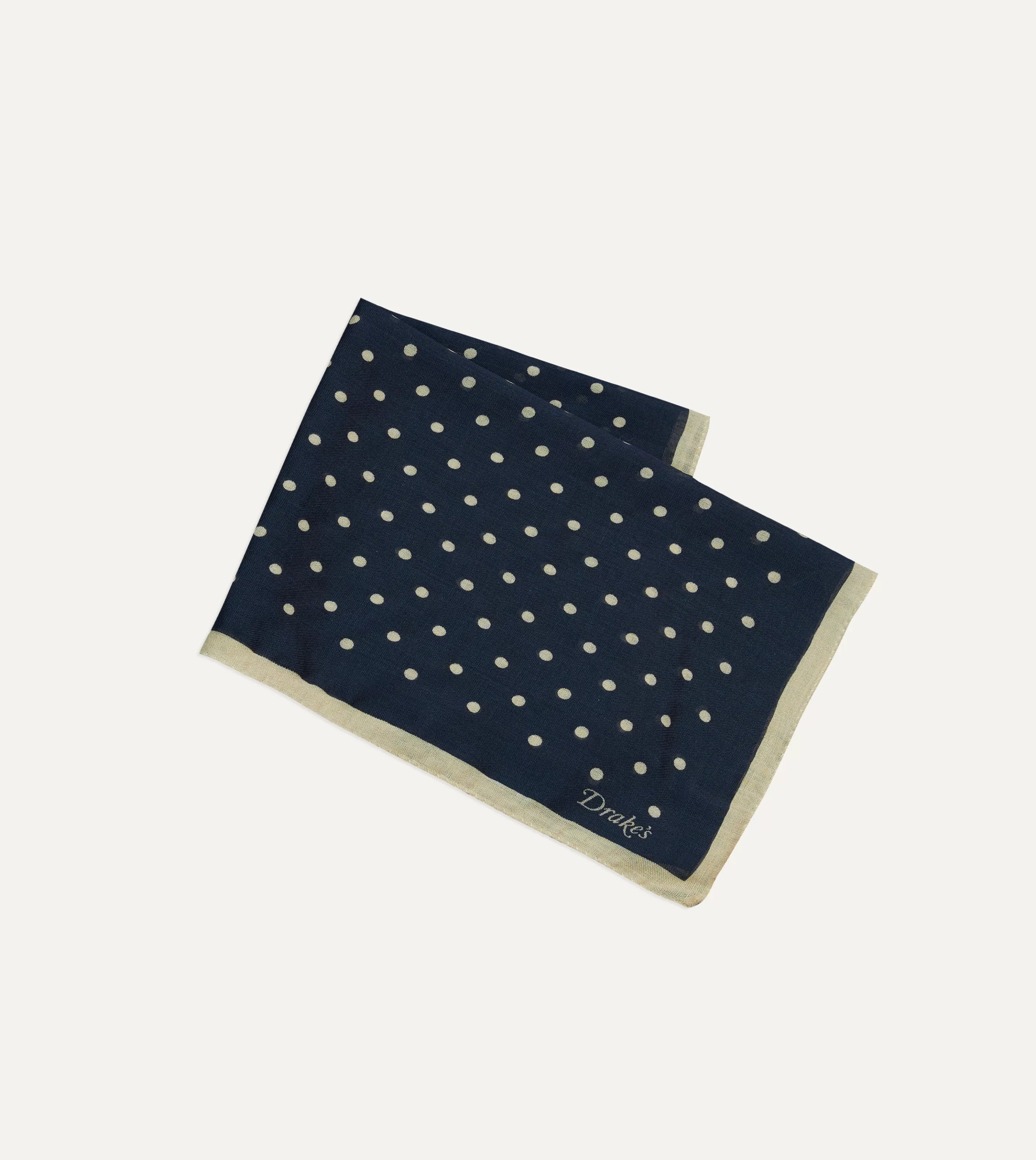 Drake’s Pocket Squares | Spot Print Wool-Silk Pocket Square Navy