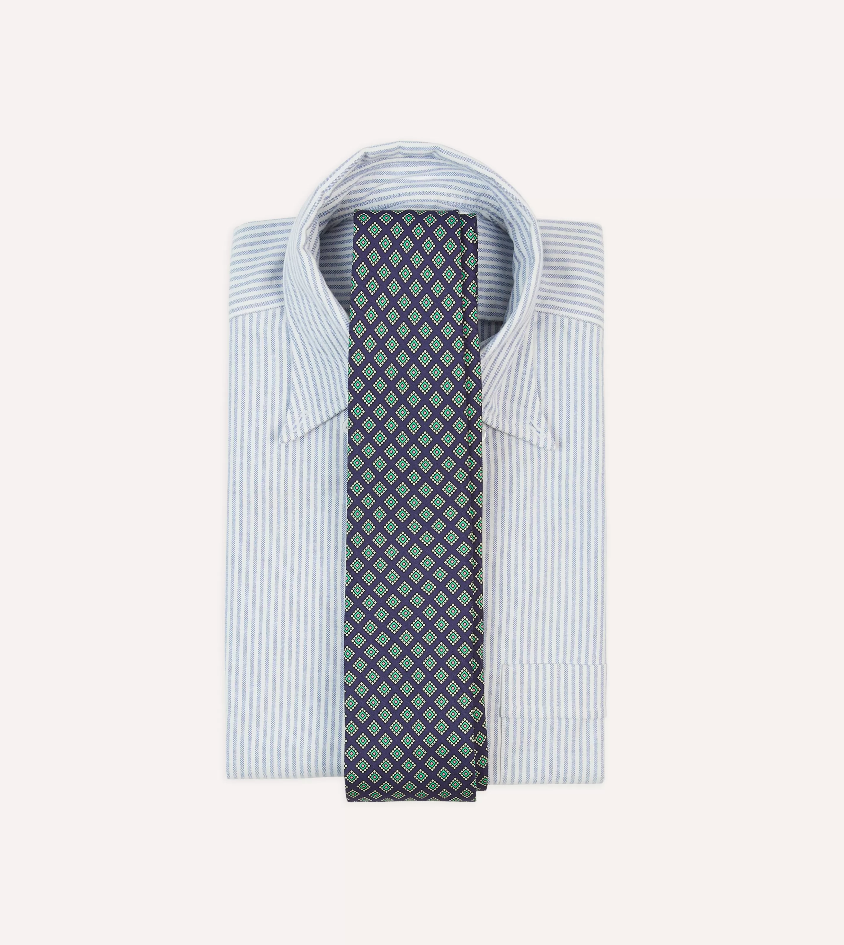 Drake’s Patterned Ties | Square Medallion Self-Tipped Silk Tie Navy