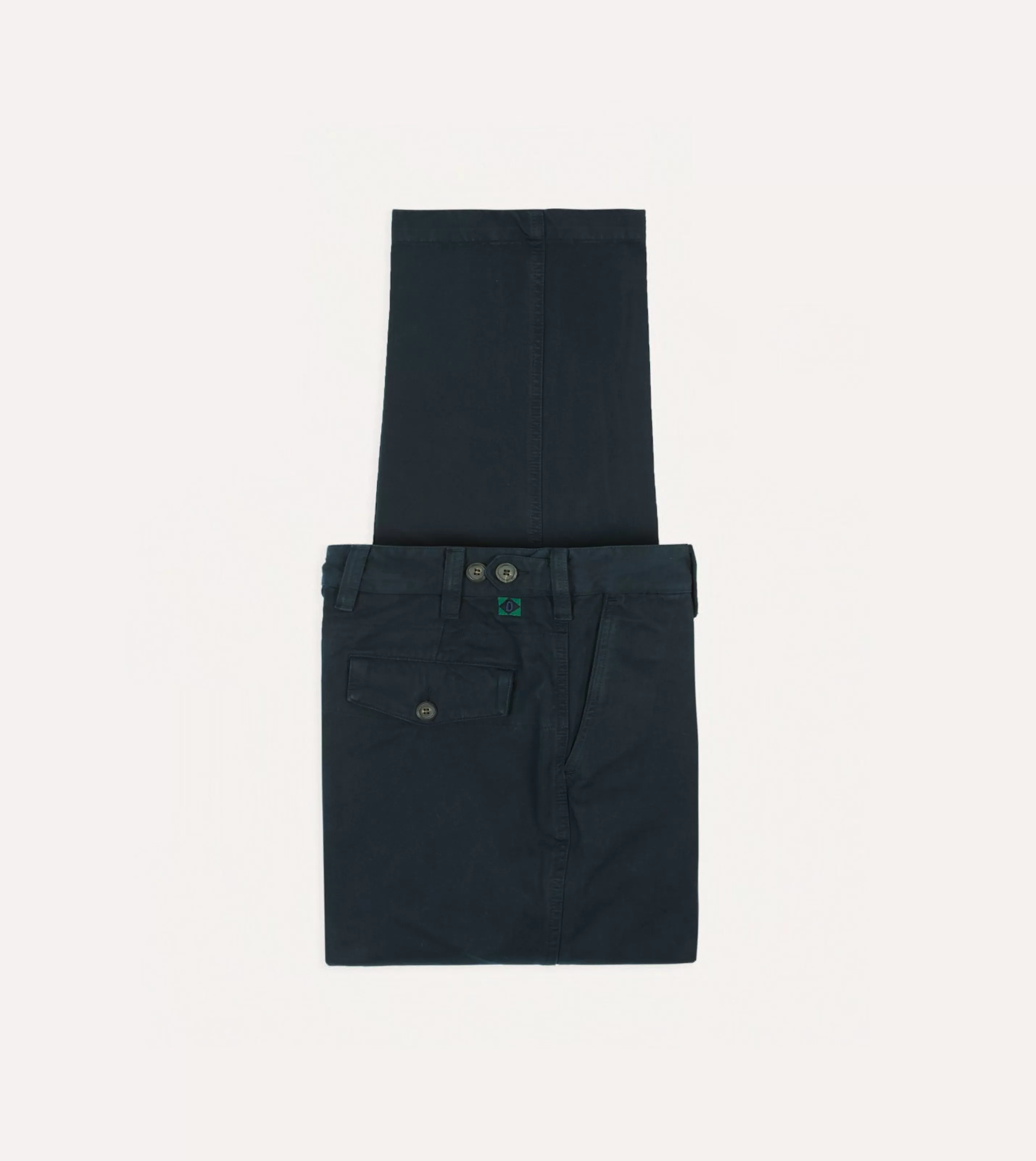 Drake’s Trousers | Textured Cotton Flat Front Chino Navy