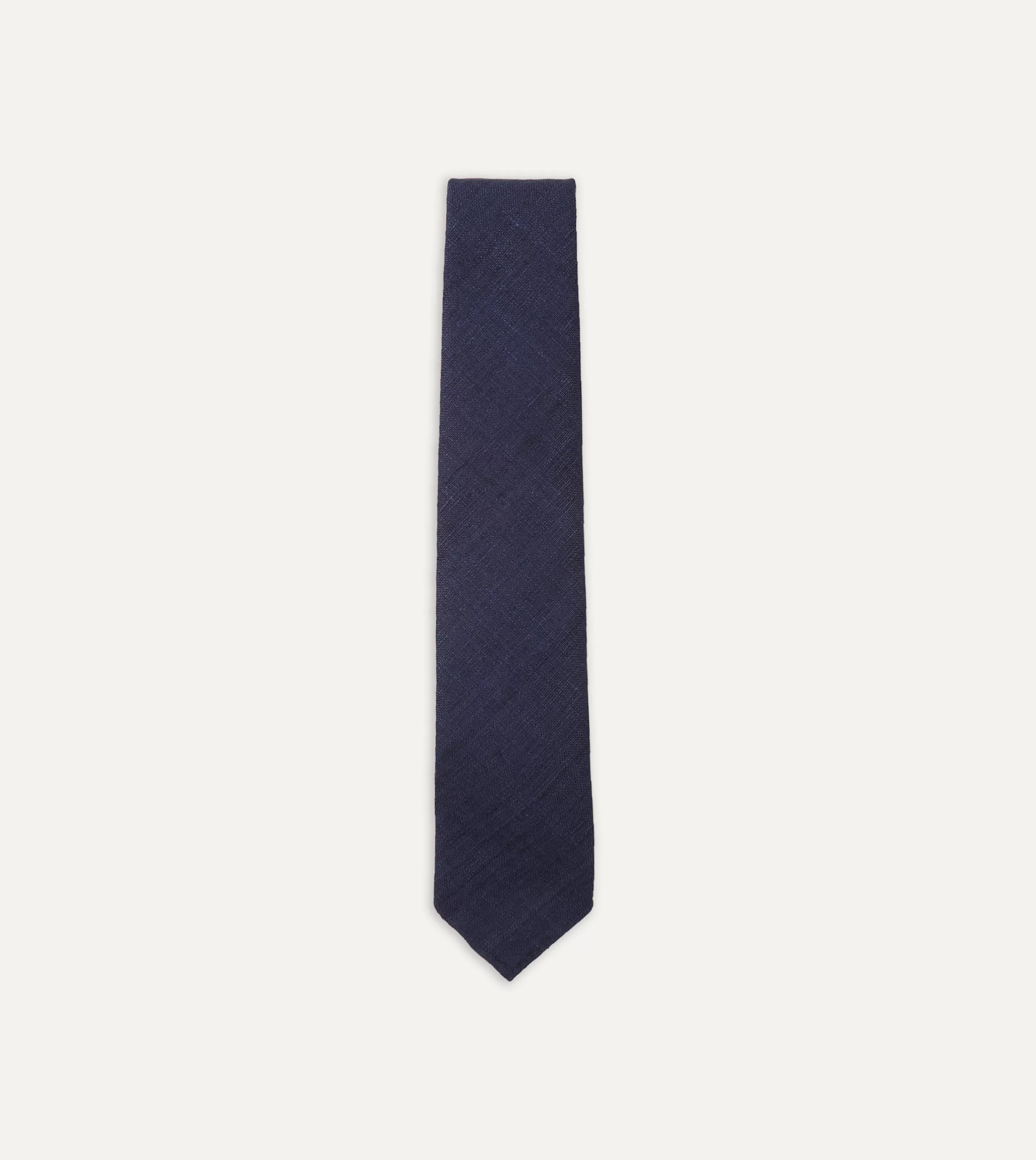 Drake’s Plain Ties | Navy Tussah Hand Rolled Silk Tie