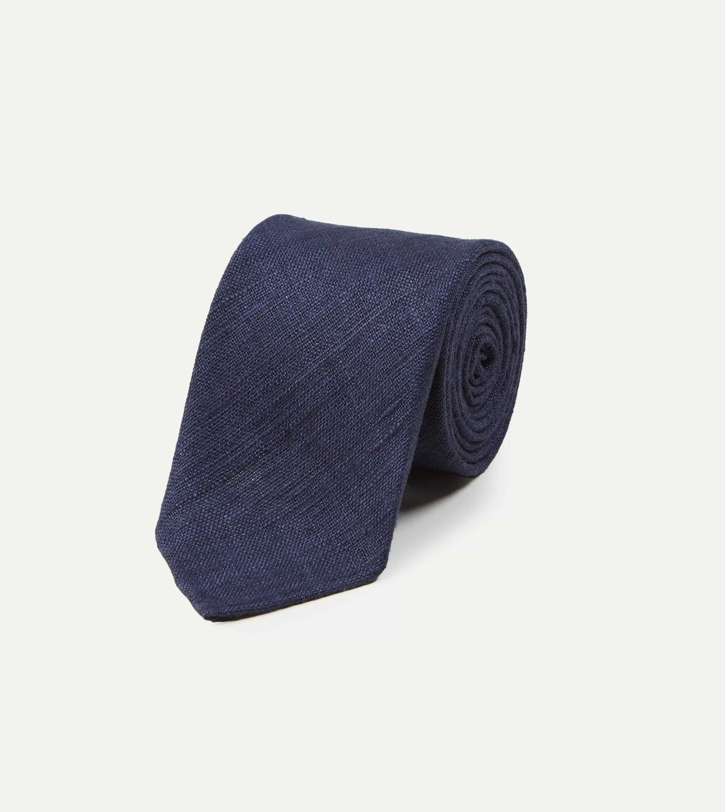 Drake’s Plain Ties | Navy Tussah Hand Rolled Silk Tie