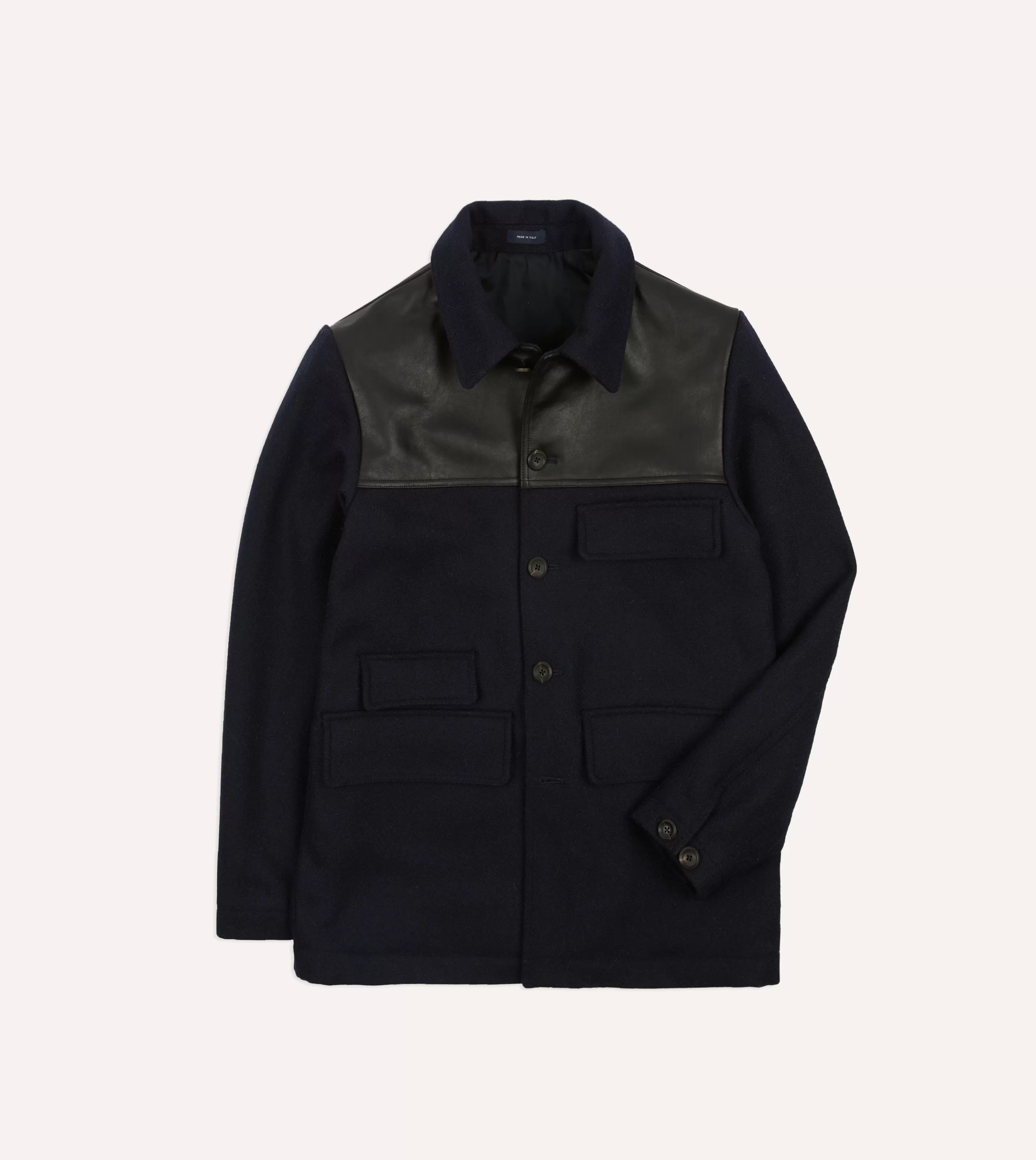 Drake’s Coats & Jackets | Chore Jackets | Navy Wool And Leather Donkey Chore Jacket