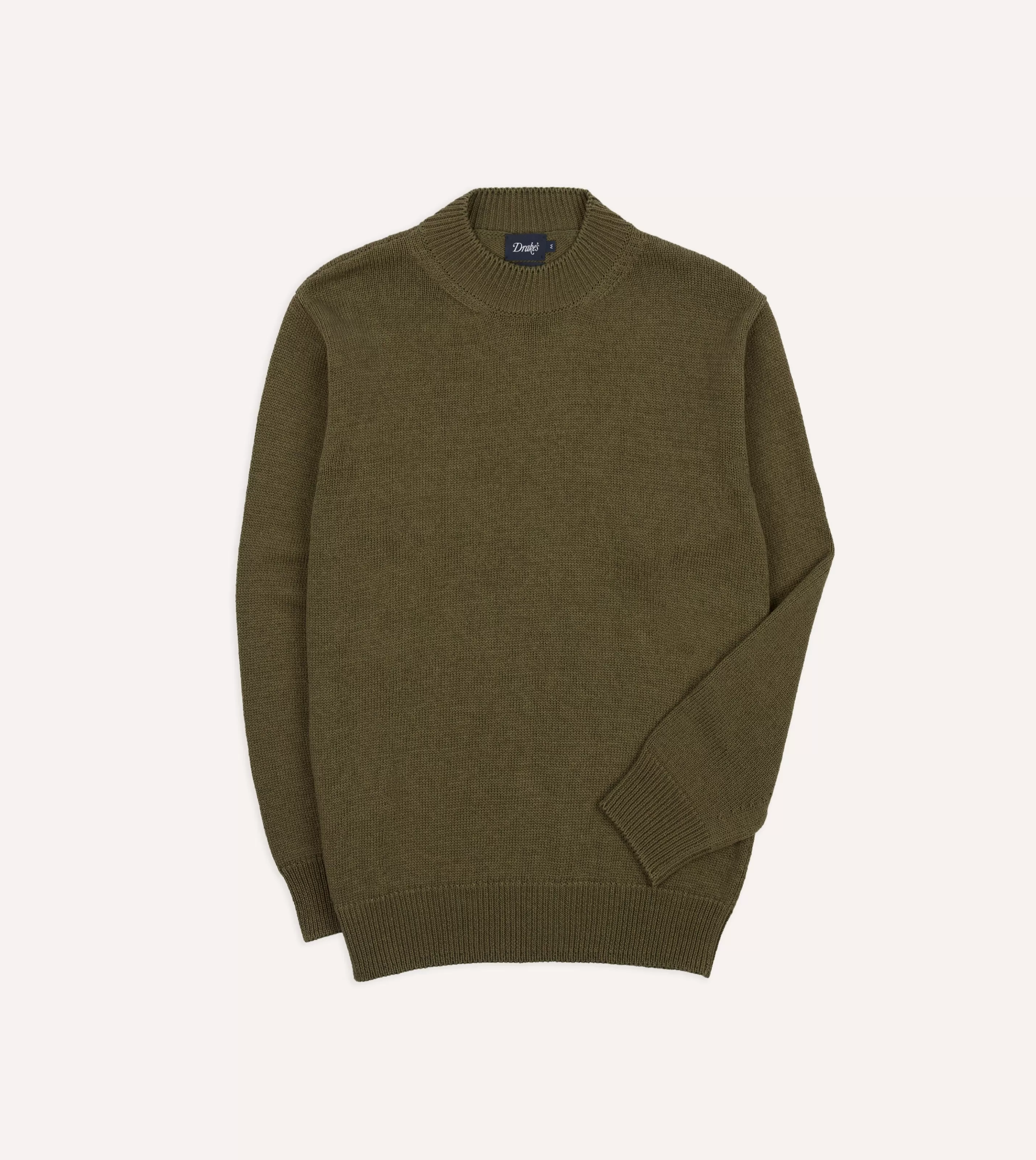 Drake’s Knitwear | Cotton Mock Neck Jumper Olive