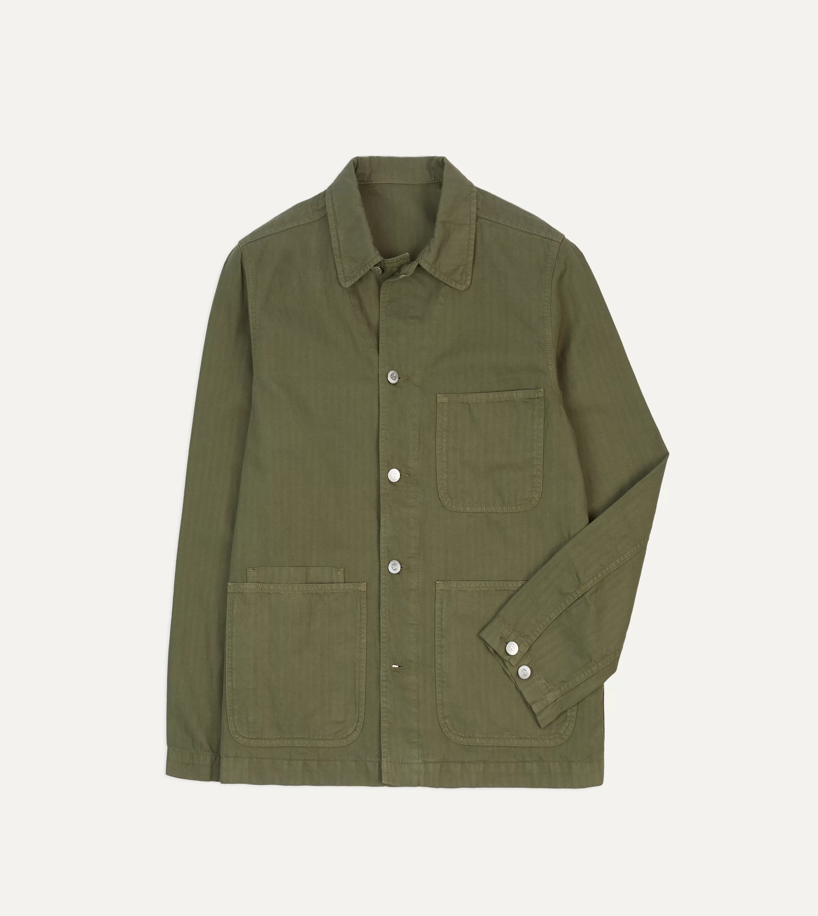 Drake’s Coats & Jackets | Cotton-Linen Herringbone Fatigue Jacket Olive