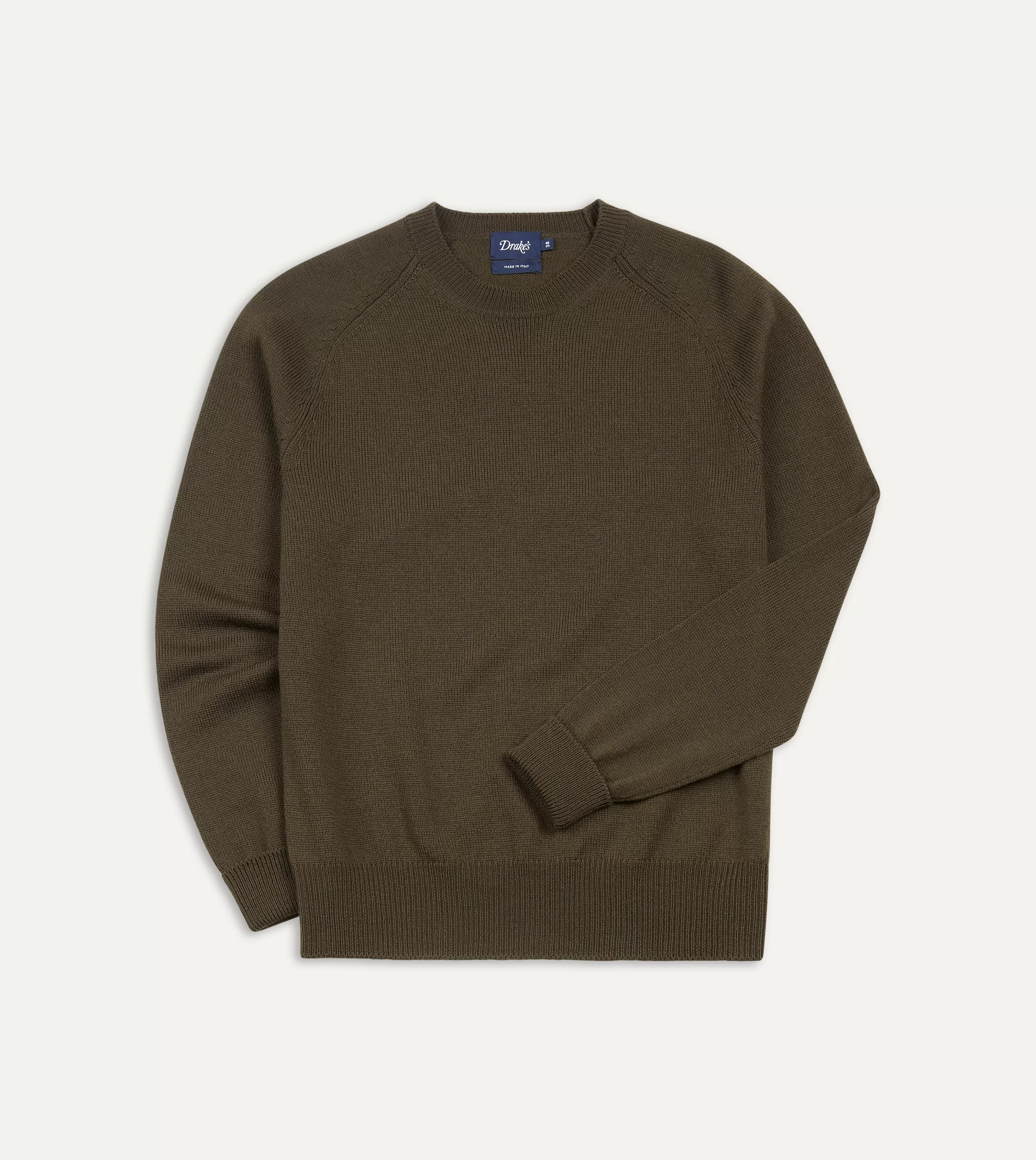 Drake’s Knitwear | Knitwear | Green Merino Crew Neck Jumper Olive