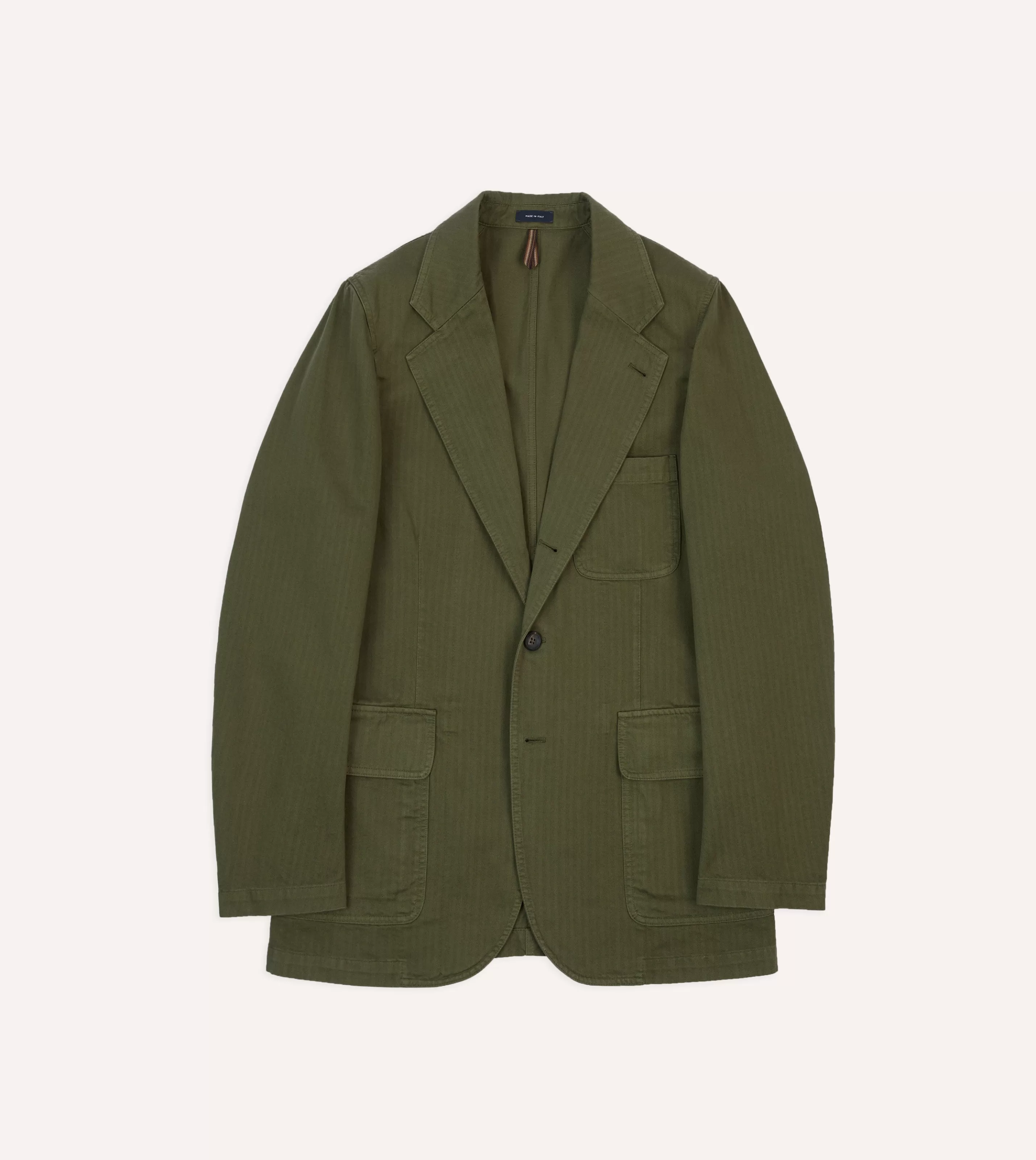 Drake’s Blazers | Herringbone Cotton Games Blazer Mk. I Olive