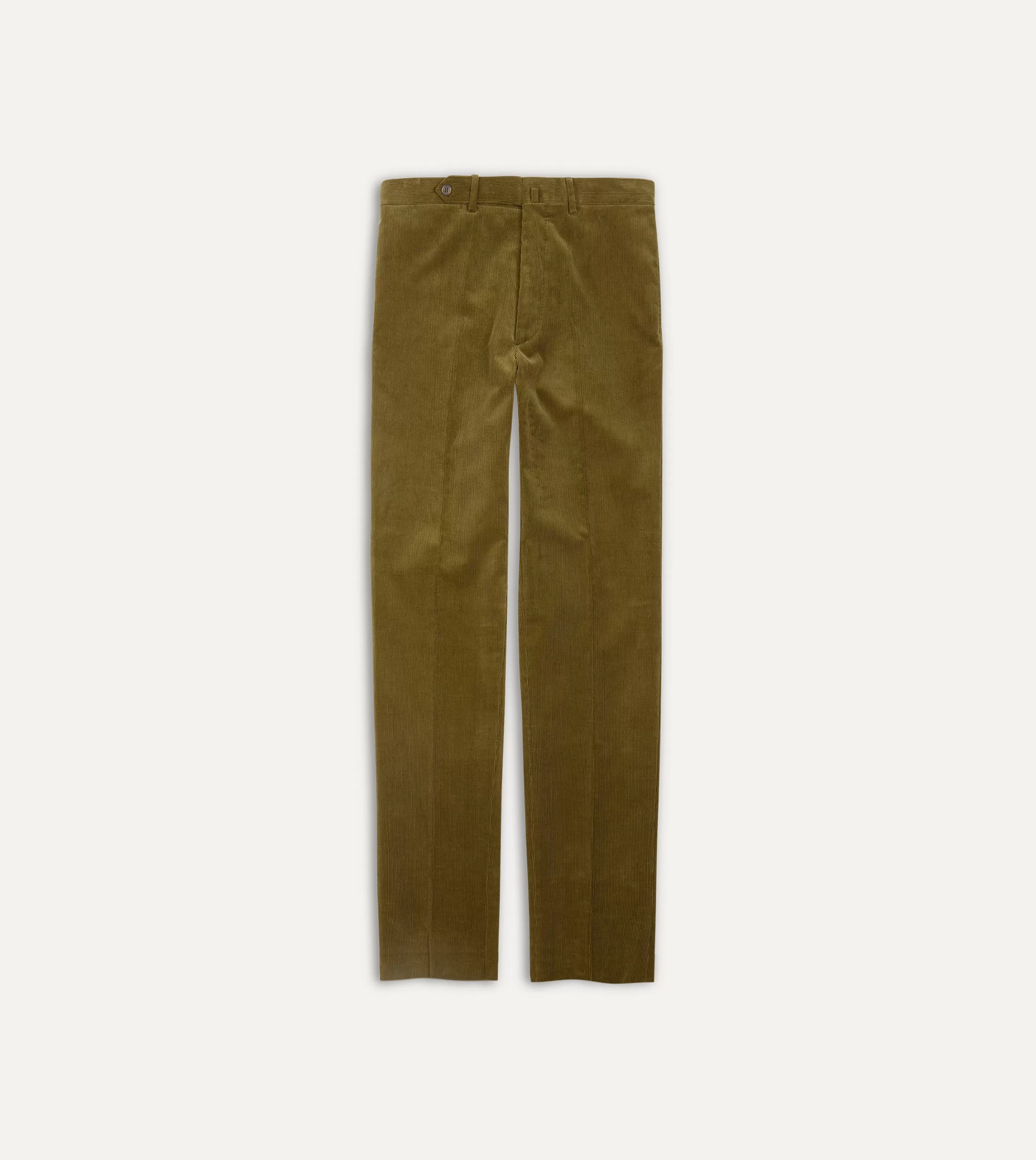 Drake’s Trousers | Trousers | Mid-Wale Corduroy Flat Front Trouser Olive