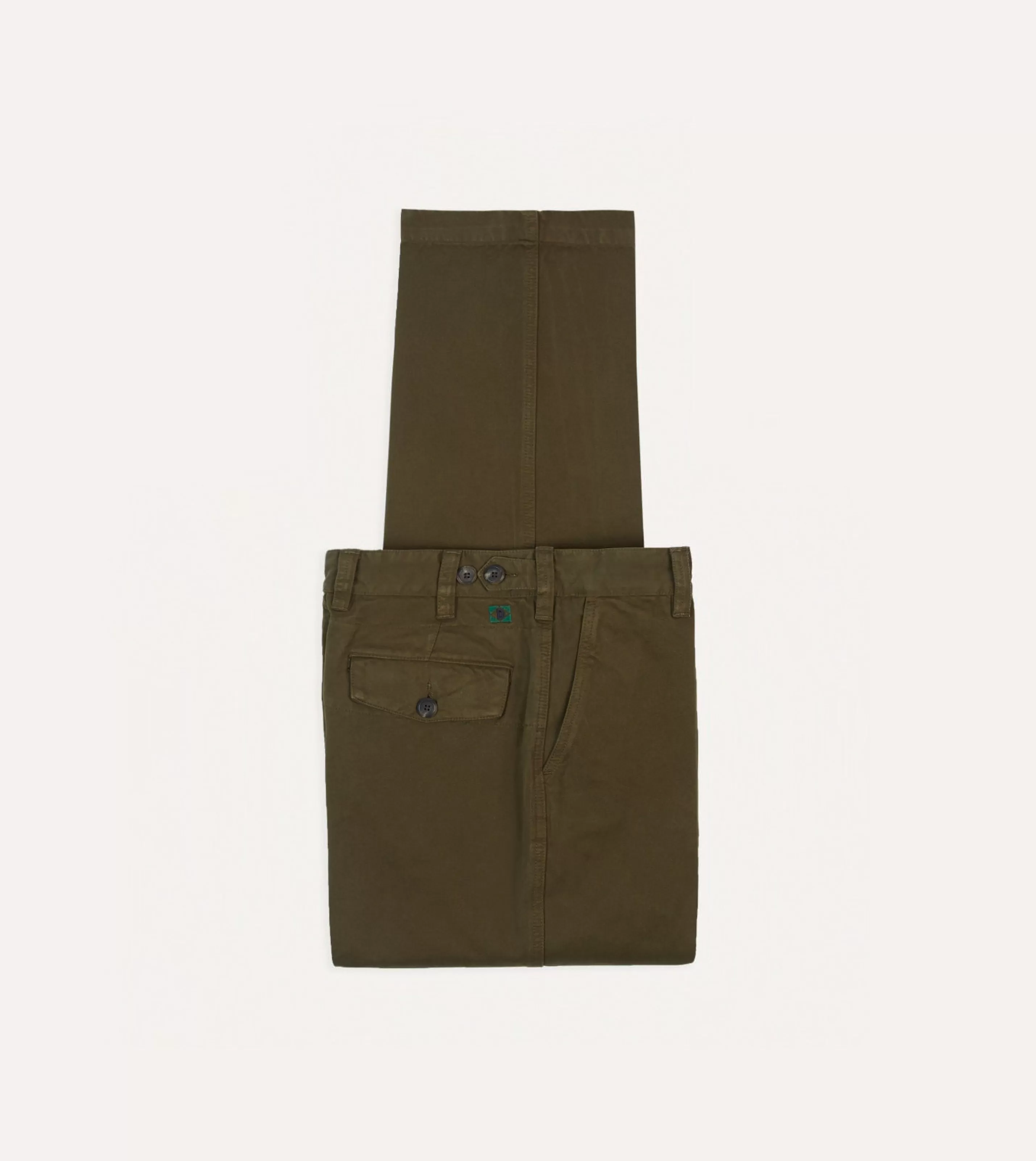 Drake’s Trousers | Textured Cotton Flat Front Chino Olive