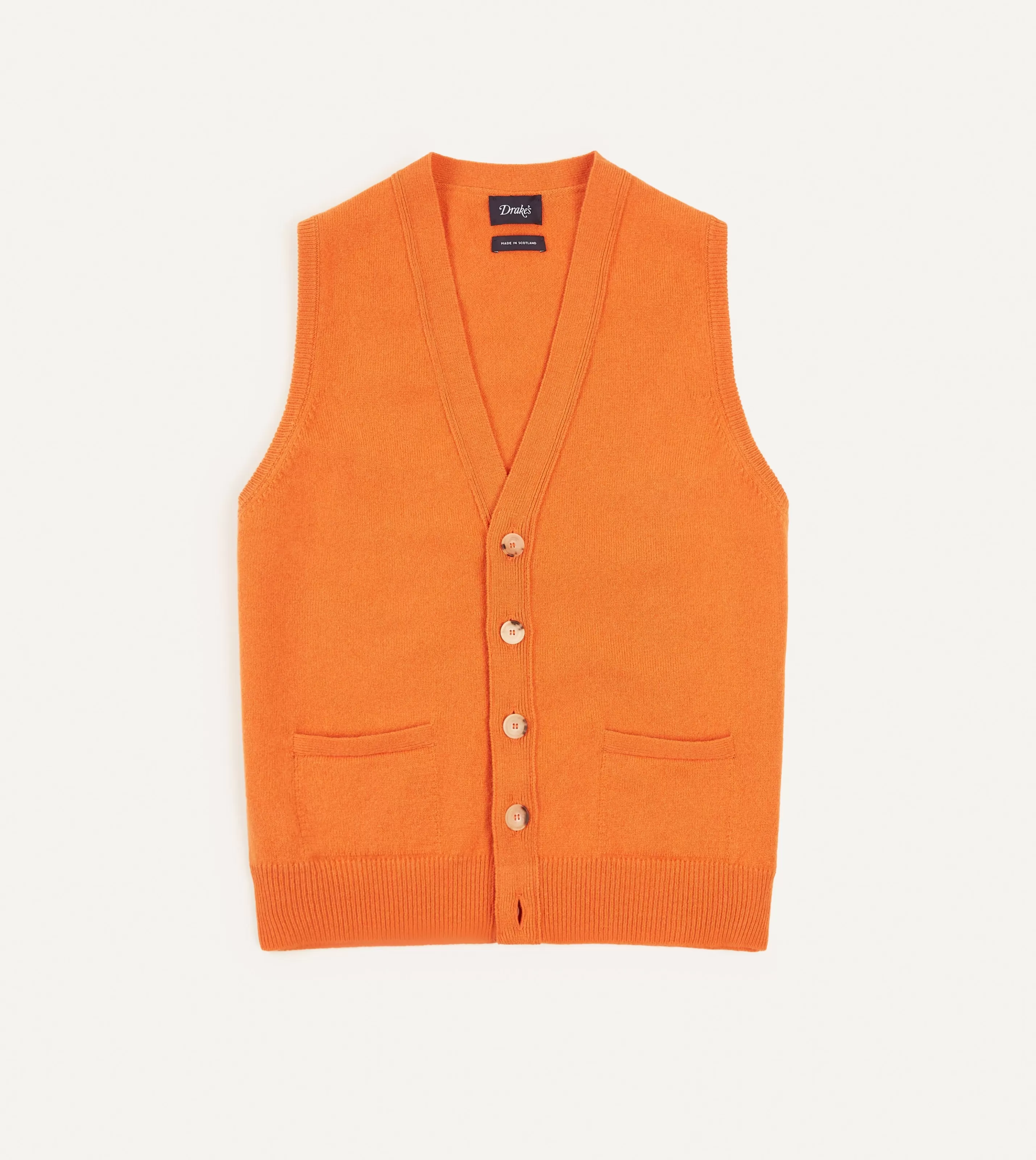 Drake’s Knitwear | Knitwear | Lambswool Sleeveless Cardigan Orange