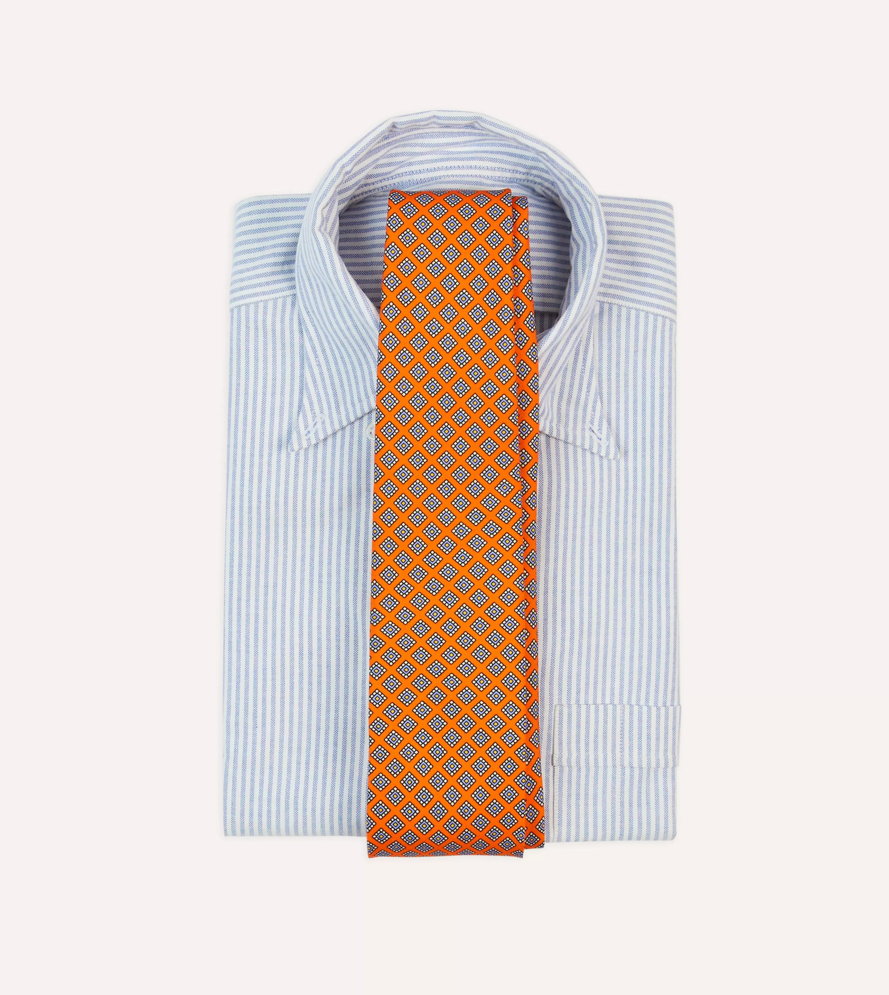 Drake’s Patterned Ties | Square Medallion Self-Tipped Silk Tie Orange