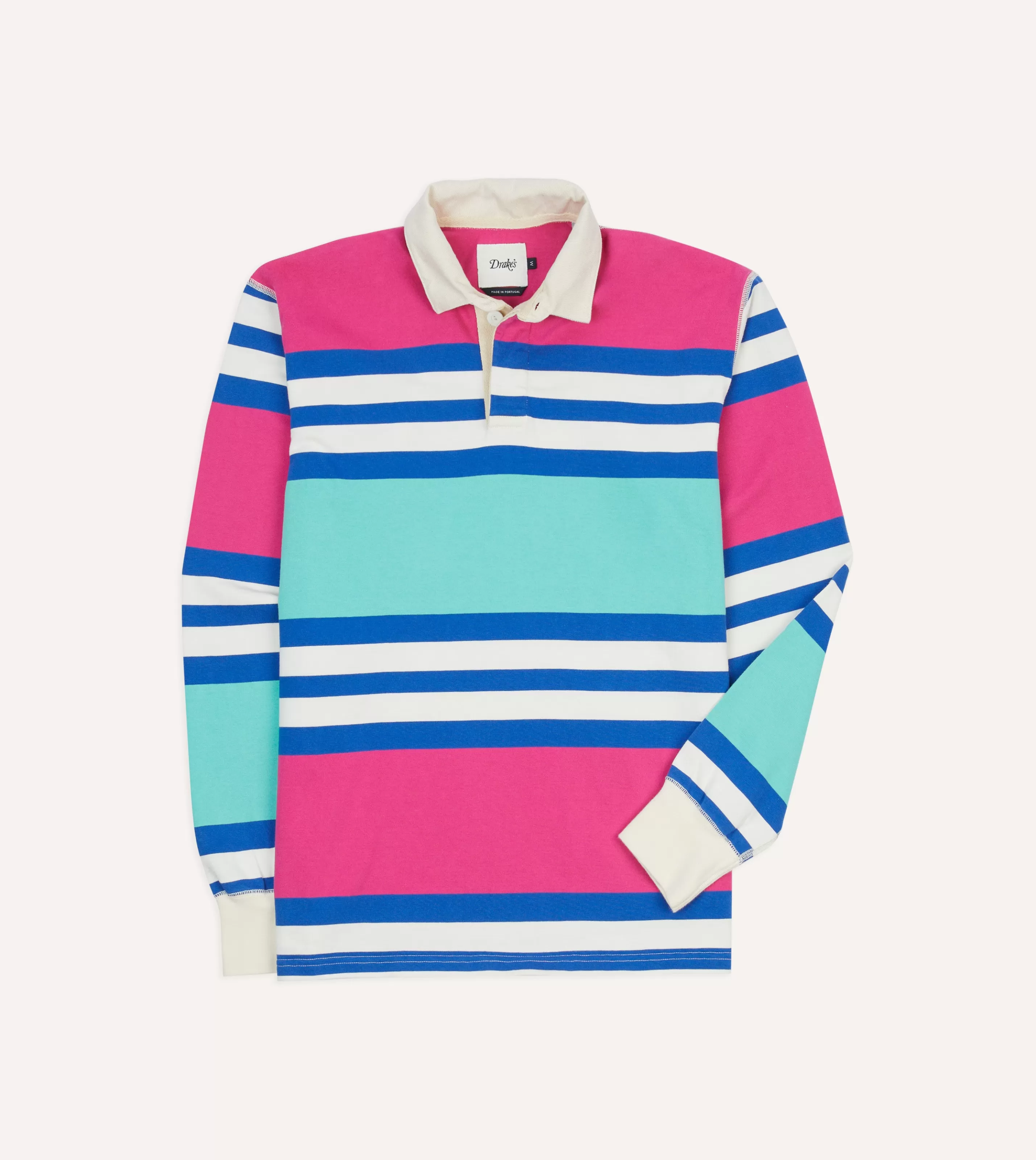 Drake’s Rugby Shirts | Pink, Green And Blue Stripe Cotton Rugby Shirt