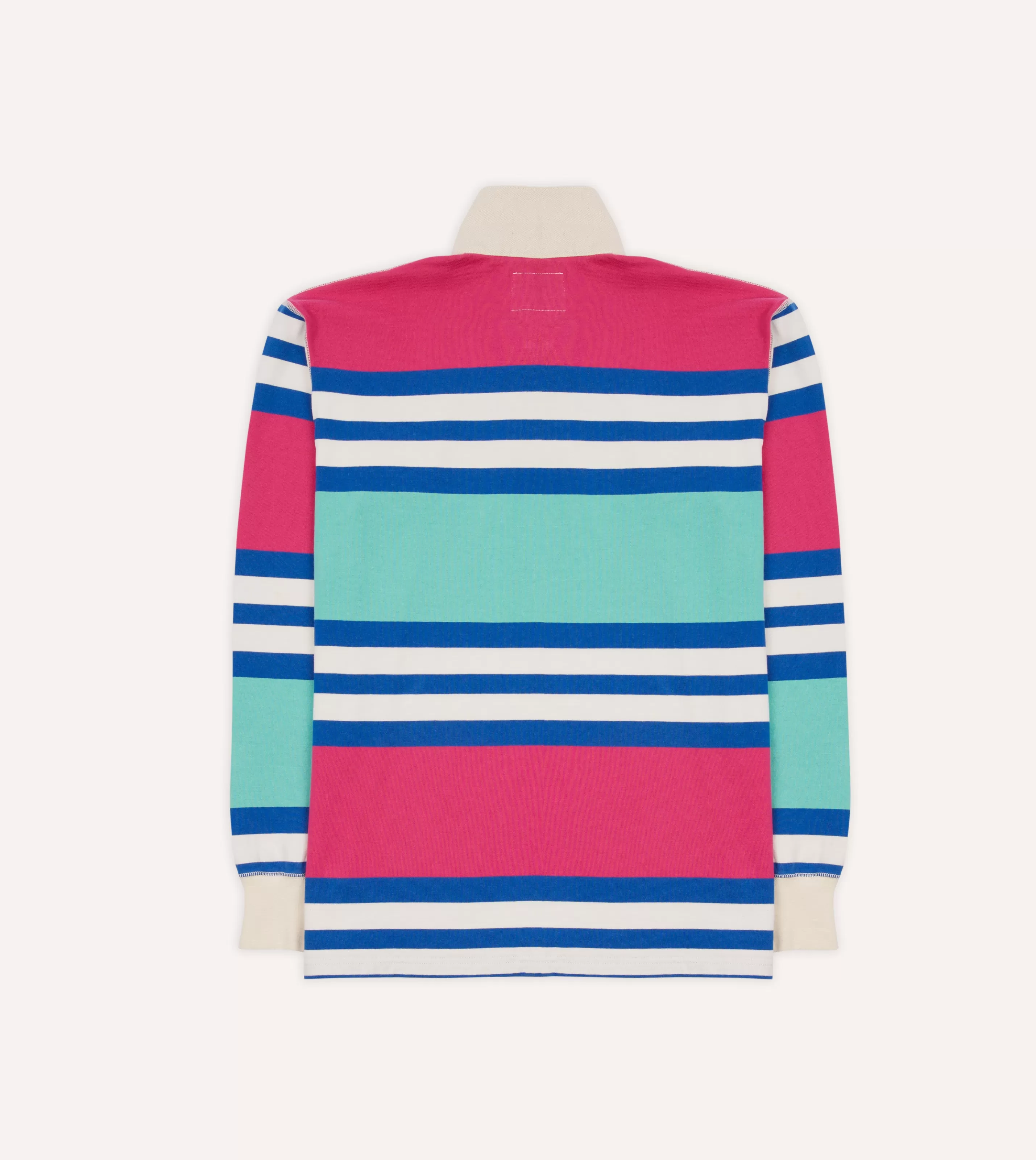 Drake’s Rugby Shirts | Pink, Green And Blue Stripe Cotton Rugby Shirt