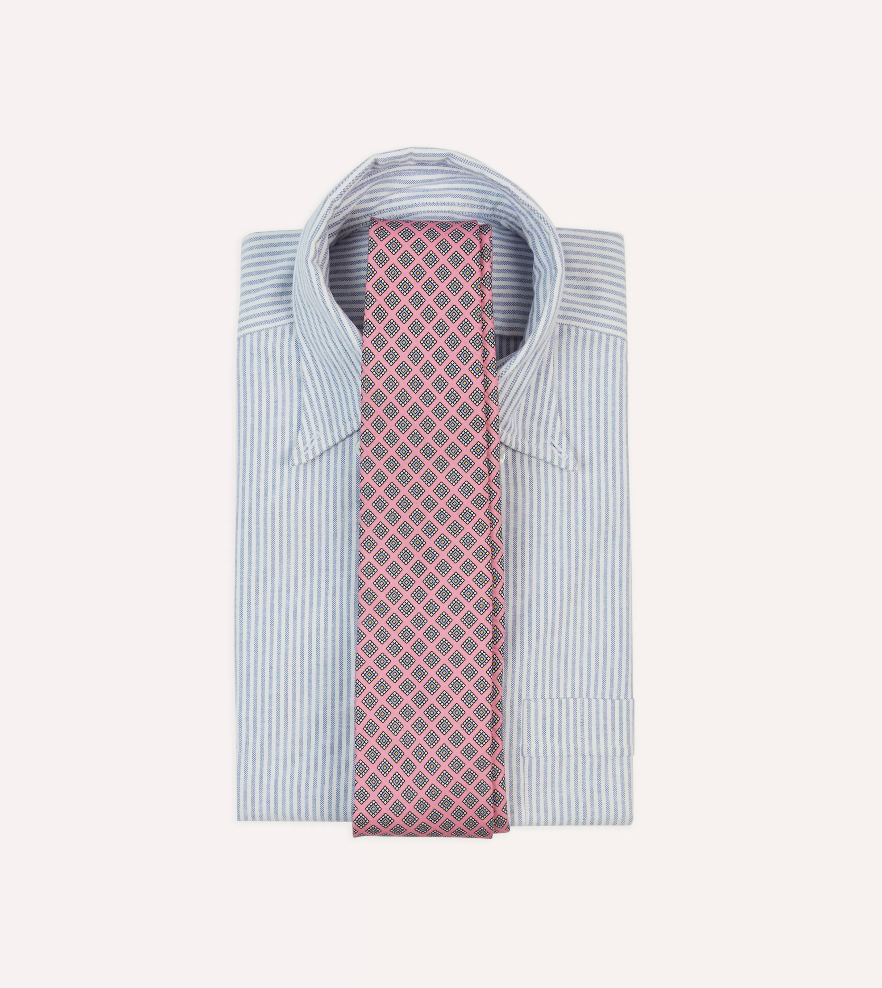 Drake’s Patterned Ties | Square Medallion Self-Tipped Silk Tie Pink