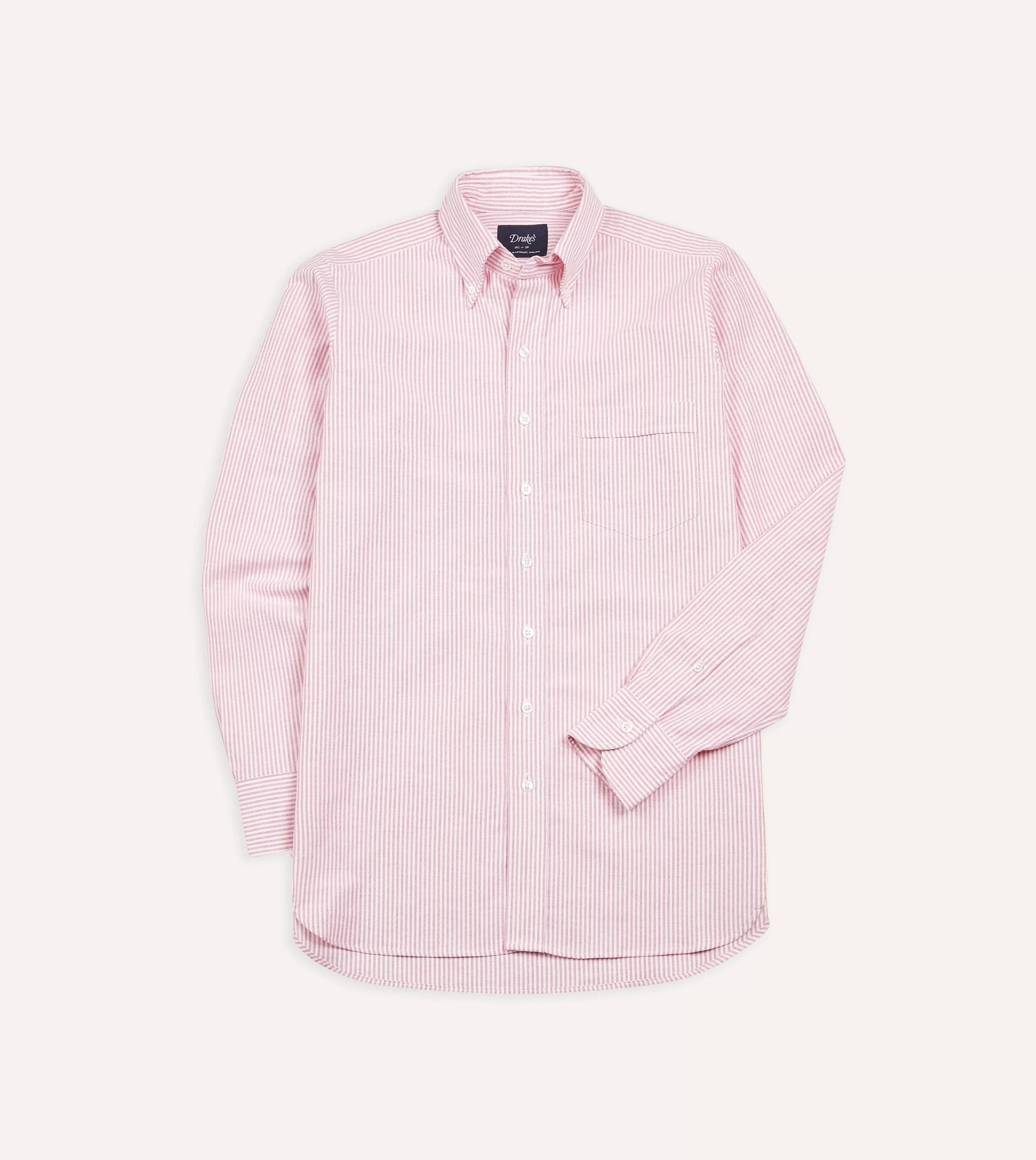 Drake’s Shirts | Formal Shirts | Ticking Stripe Cotton Oxford Cloth Button-Down Shirt Pink