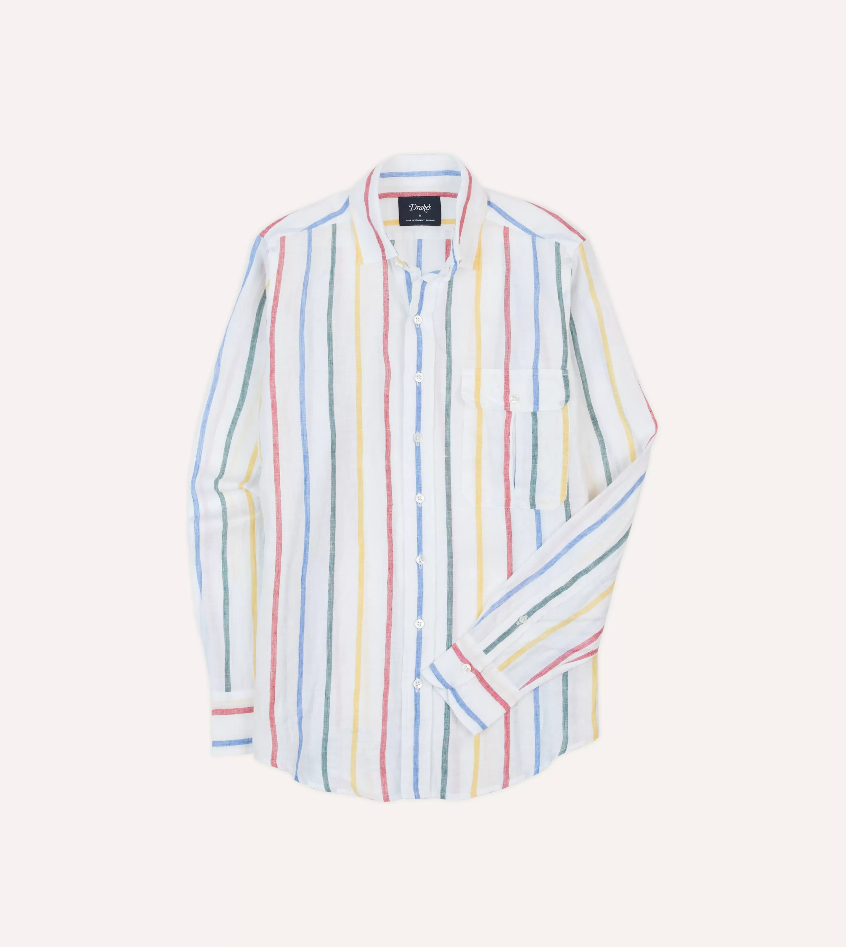 Drake’s Shirts | Casual Shirts | Primary Stripe Linen Spread Collar Shirt