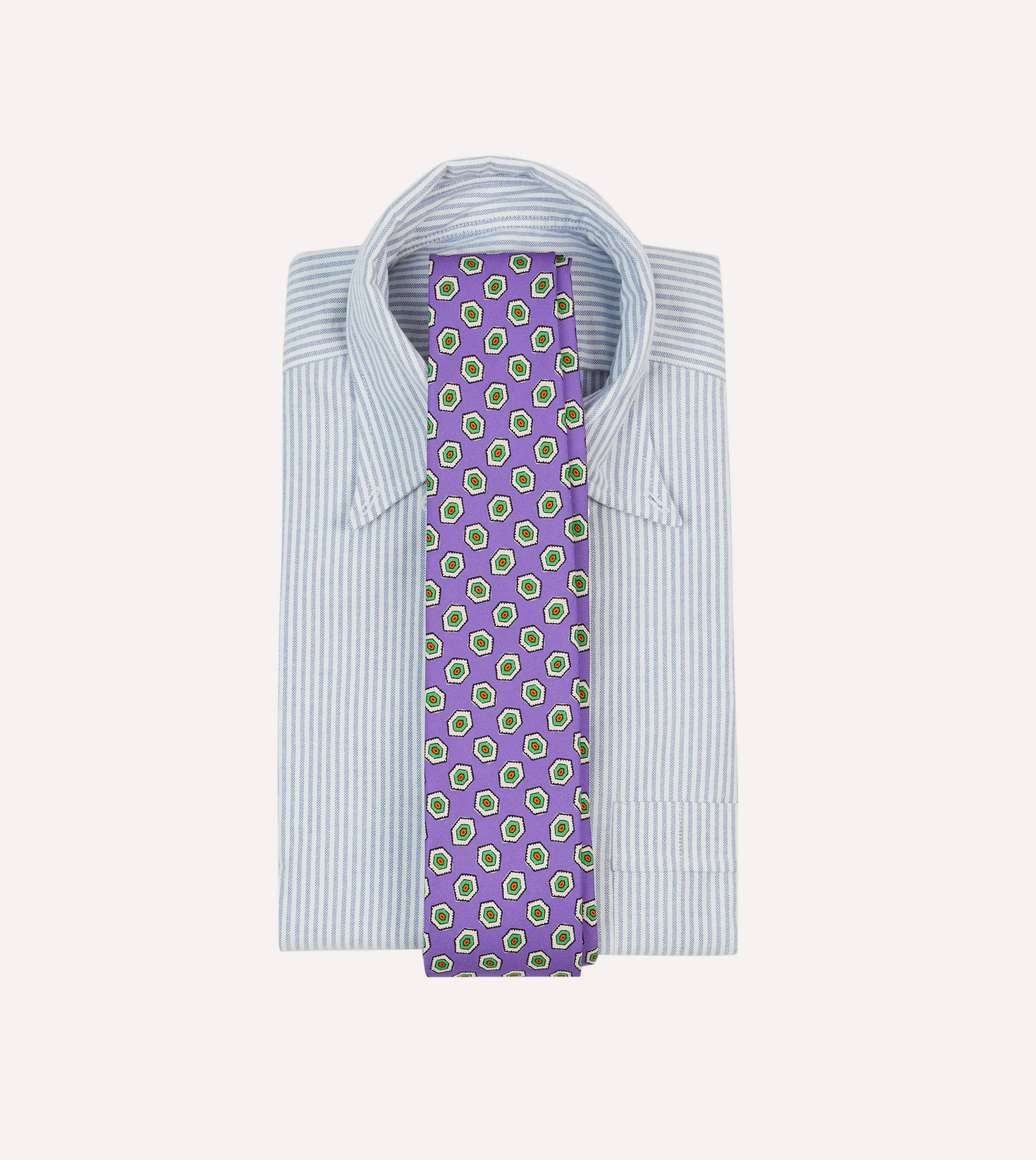 Drake’s Patterned Ties | Hexagon Tile Print Silk Self-Tipped Tie Purple