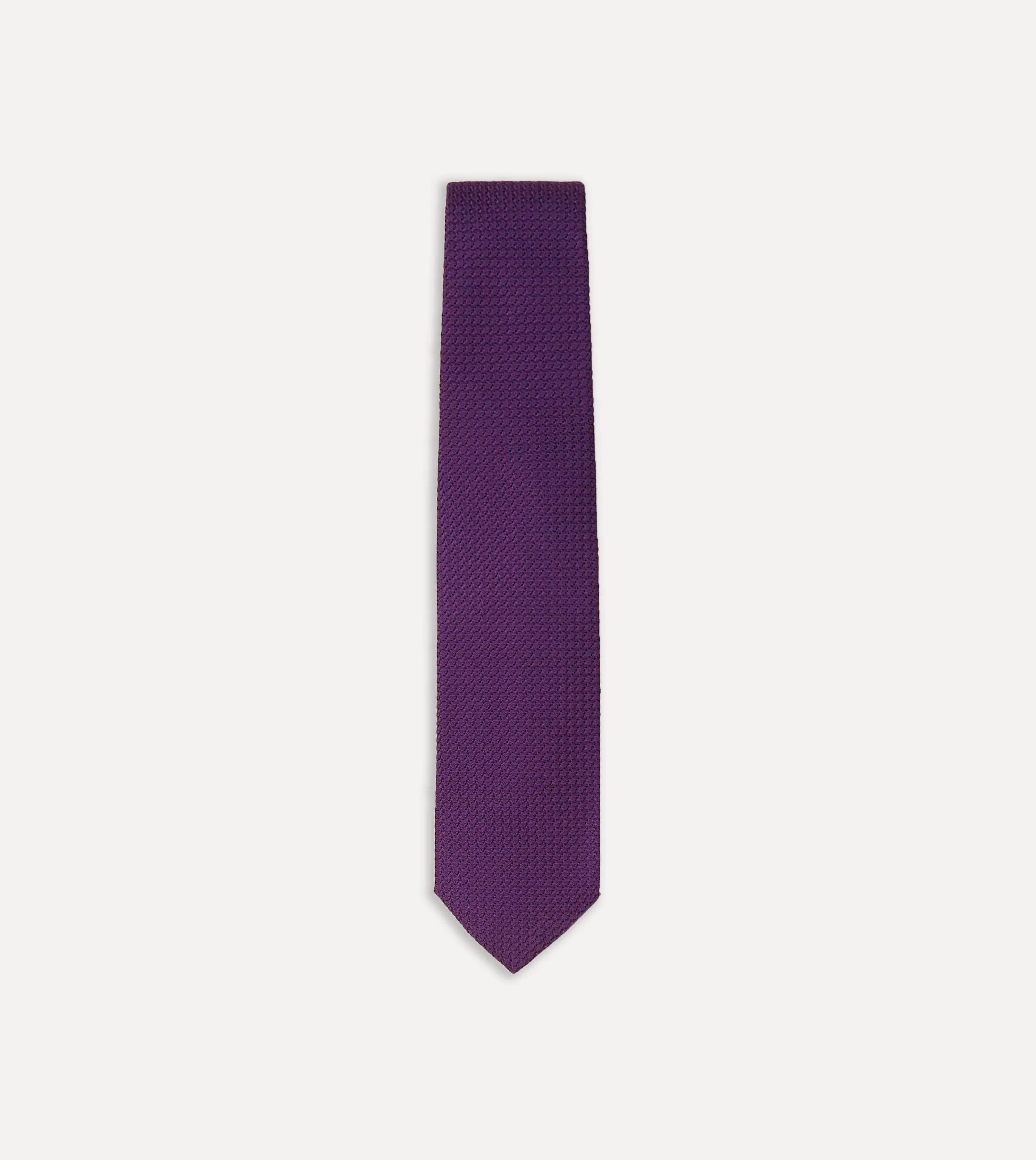 Drake’s Plain Ties | Purple Large Knot Grenadine Silk Tipped Tie