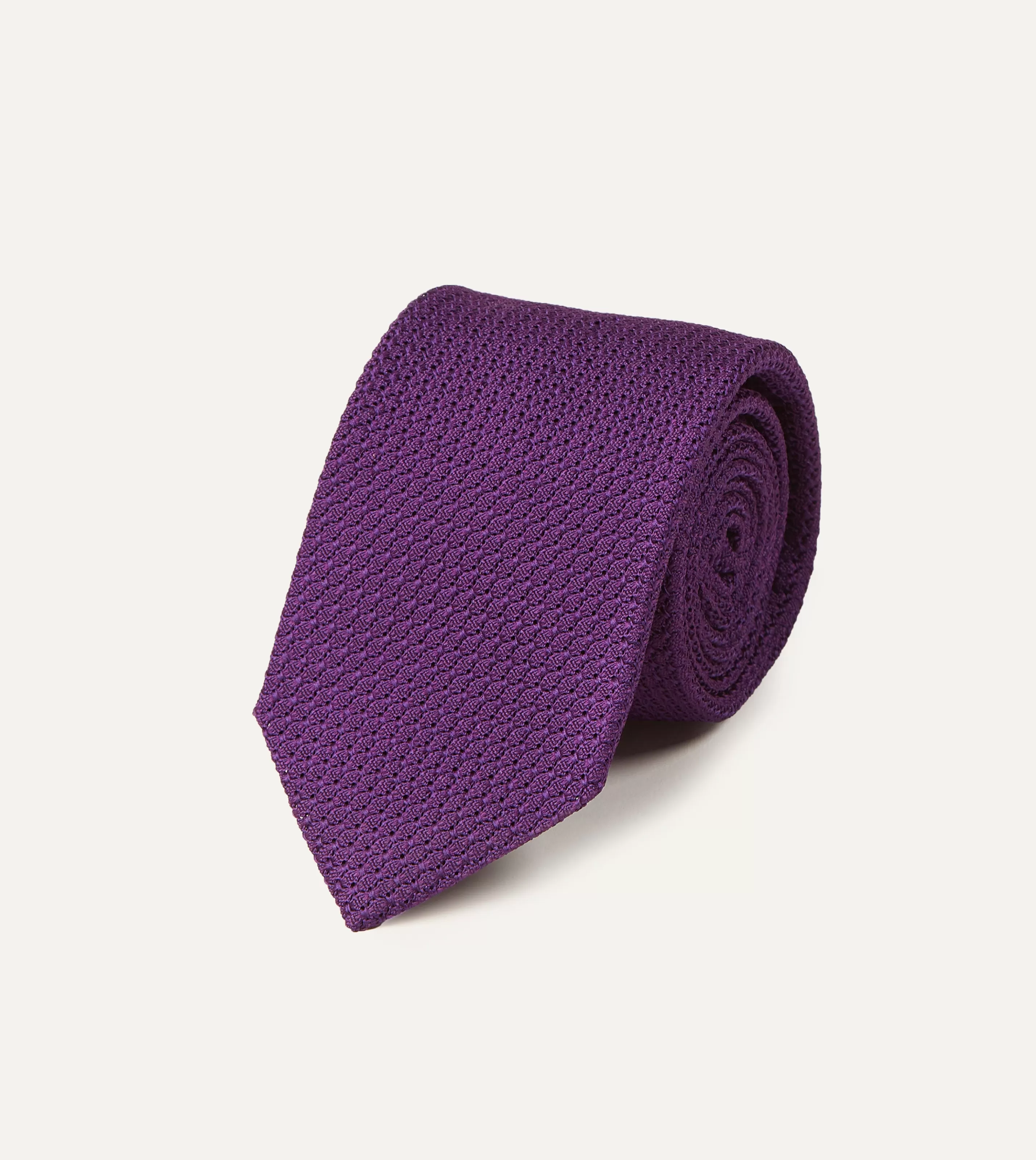 Drake’s Plain Ties | Purple Large Knot Grenadine Silk Tipped Tie