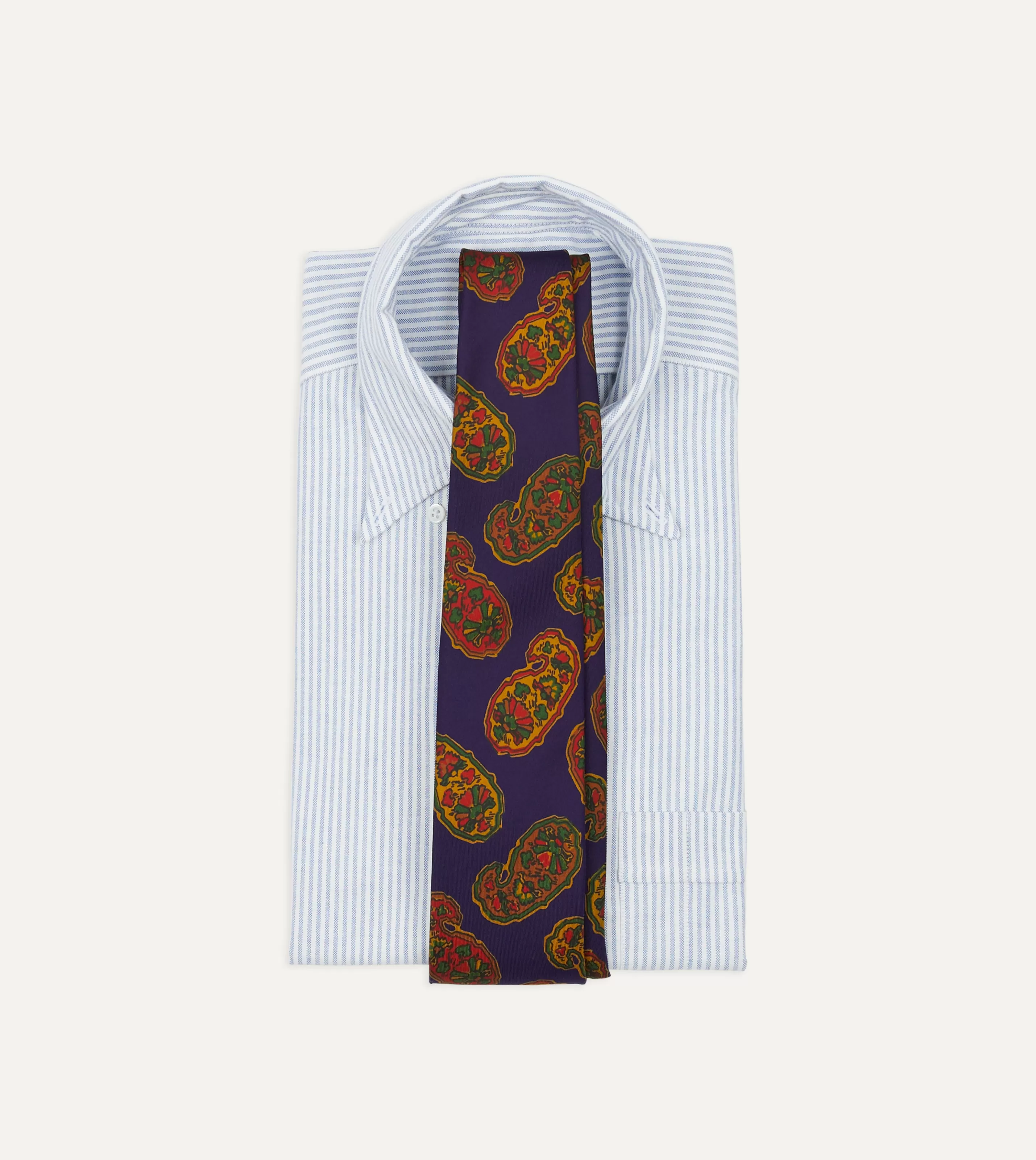 Drake’s Patterned Ties | Purple Large Paisley Print Silk Self Tipped Tie