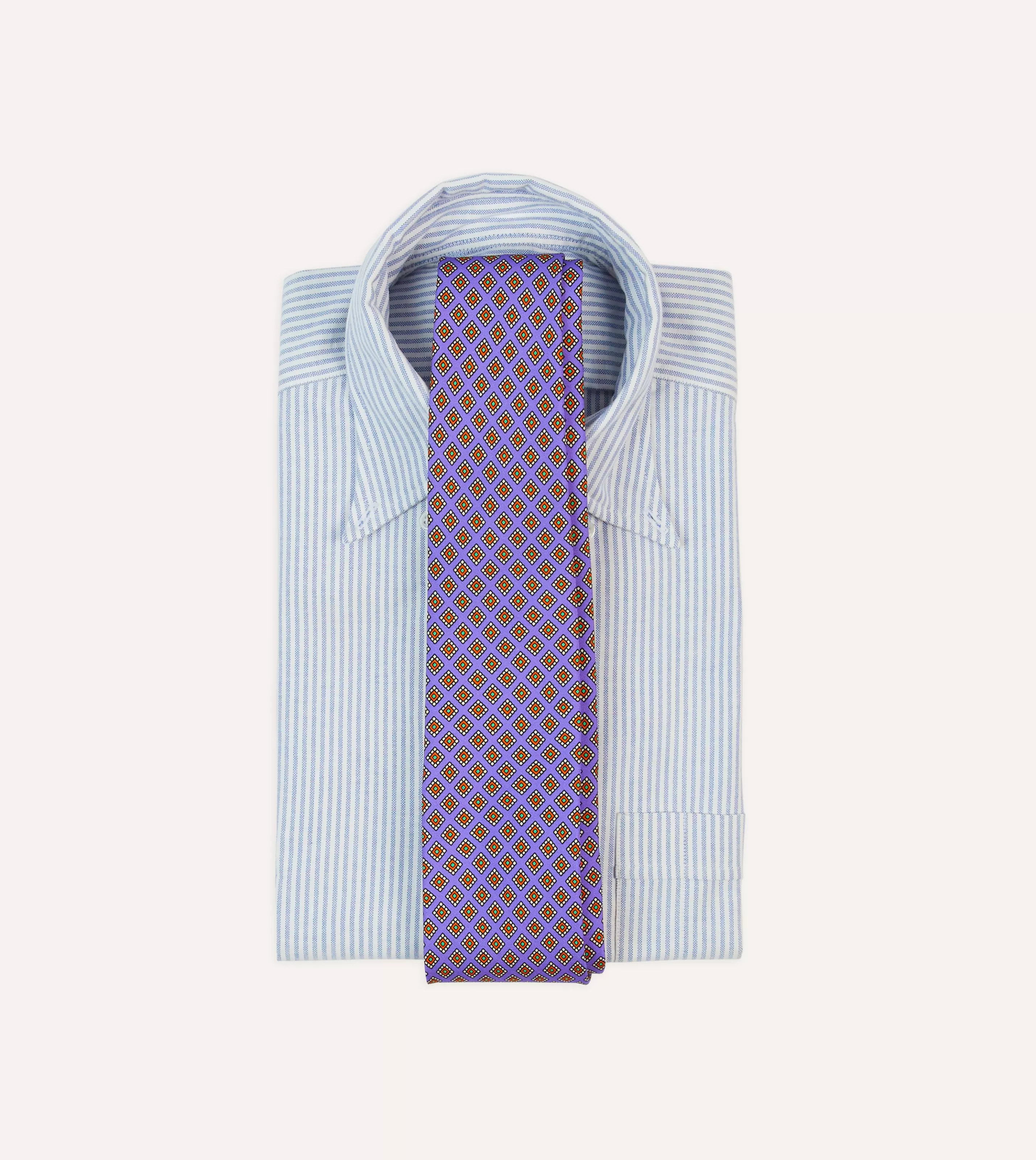 Drake’s Patterned Ties | Square Medallion Self-Tipped Silk Tie Purple