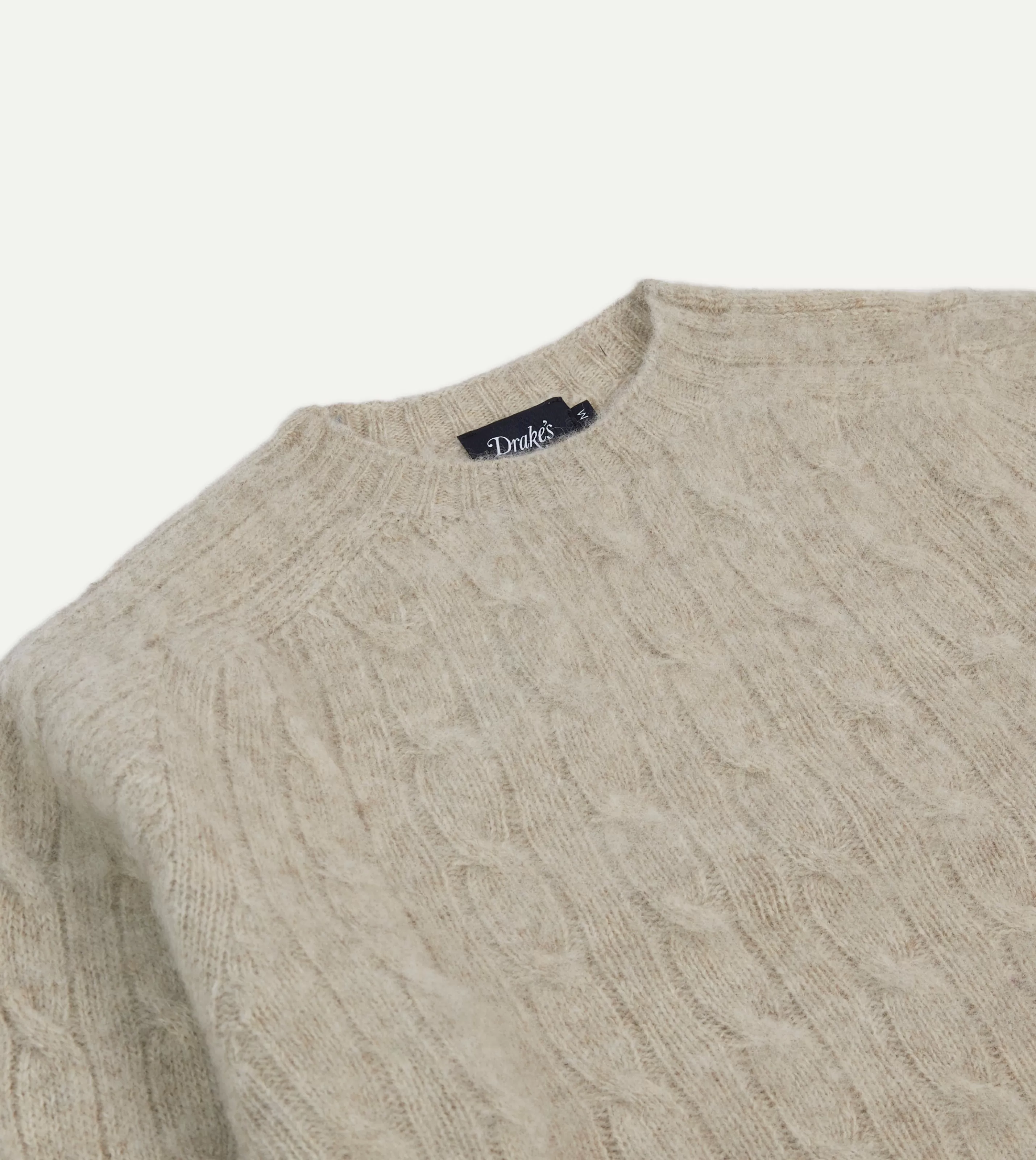 Drake’s Knitwear | Brushed Cable Knit Shetland Crew Neck Jumper Putty