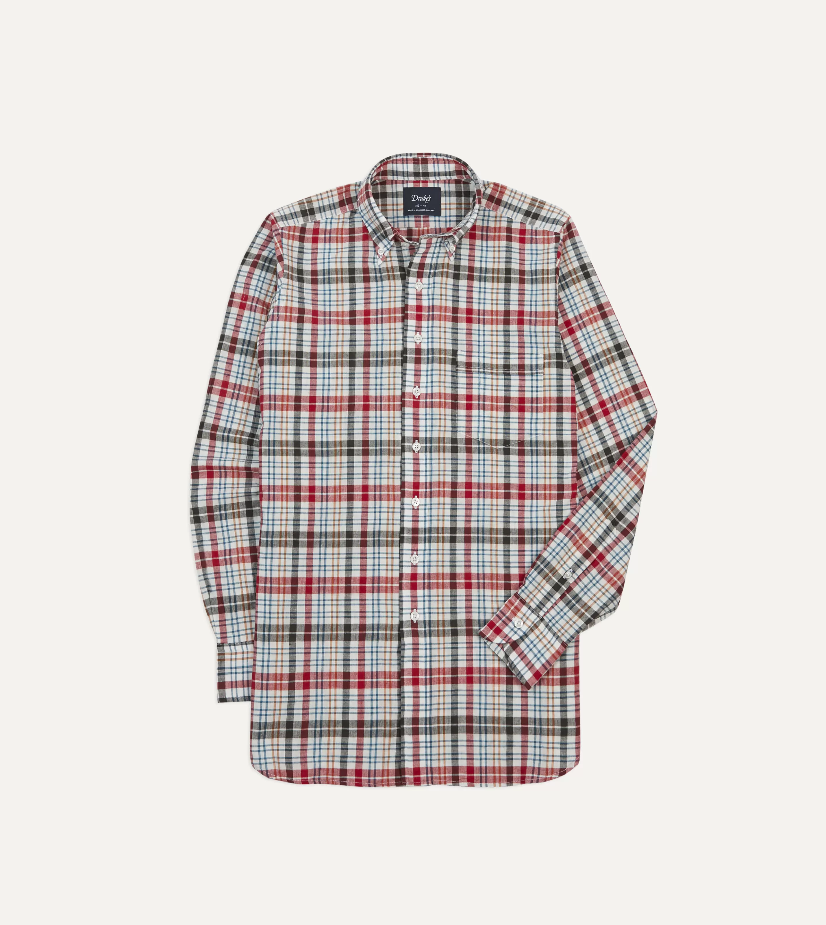 Drake’s Shirts | Casual Shirts | Red And Black Madras Check Cotton Button-Down Shirt