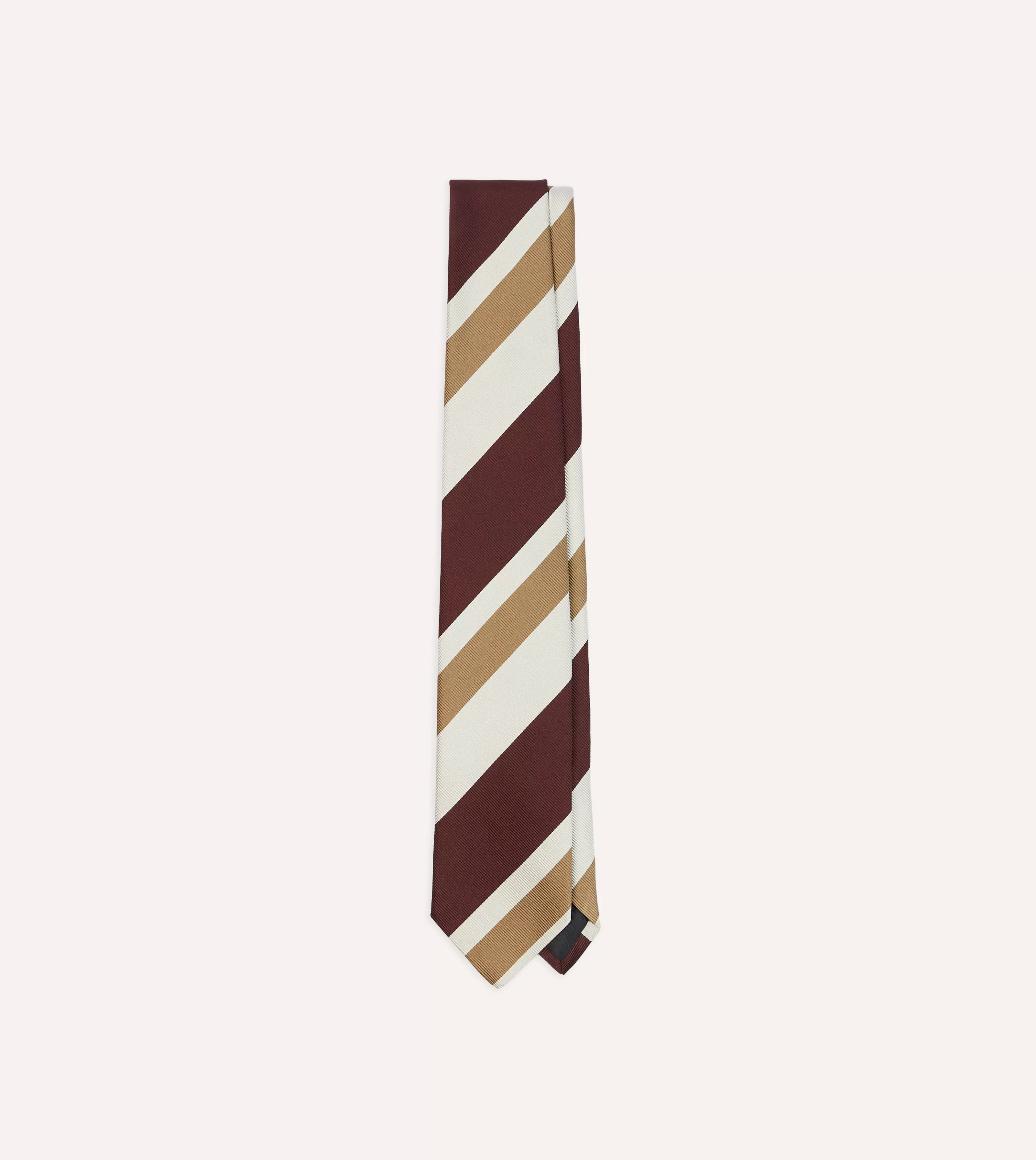 Drake’s Striped Ties | Red And Cream Broad Stripe Silk Tipped Tie