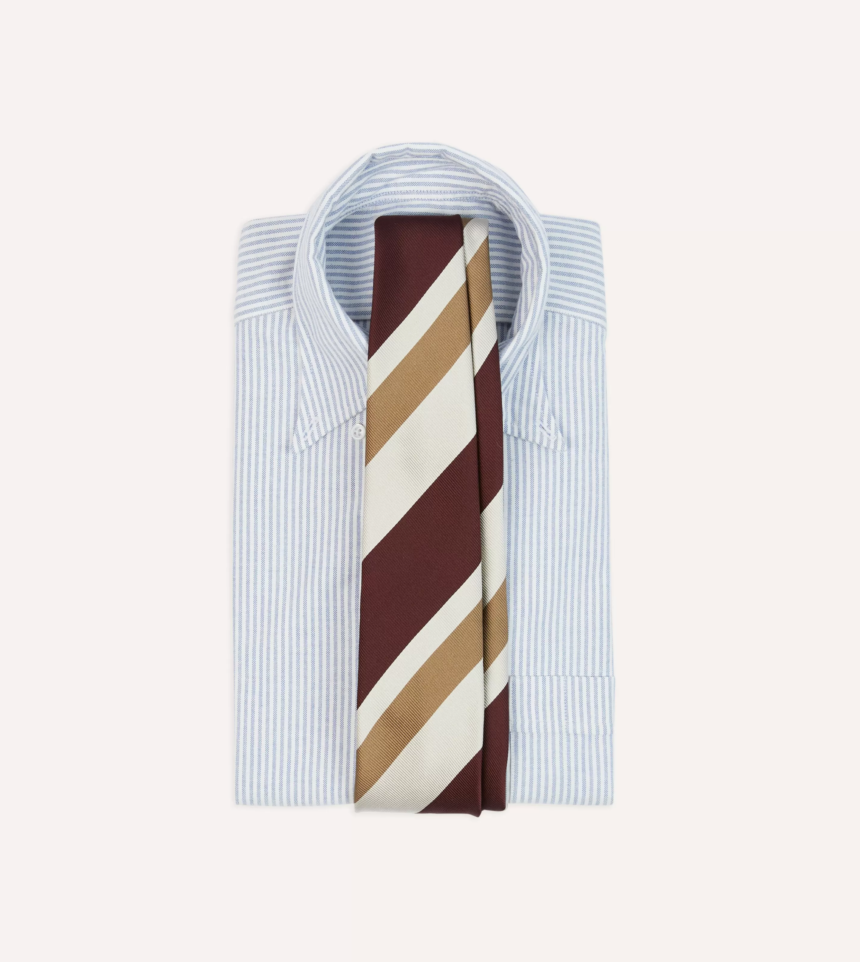 Drake’s Striped Ties | Red And Cream Broad Stripe Silk Tipped Tie