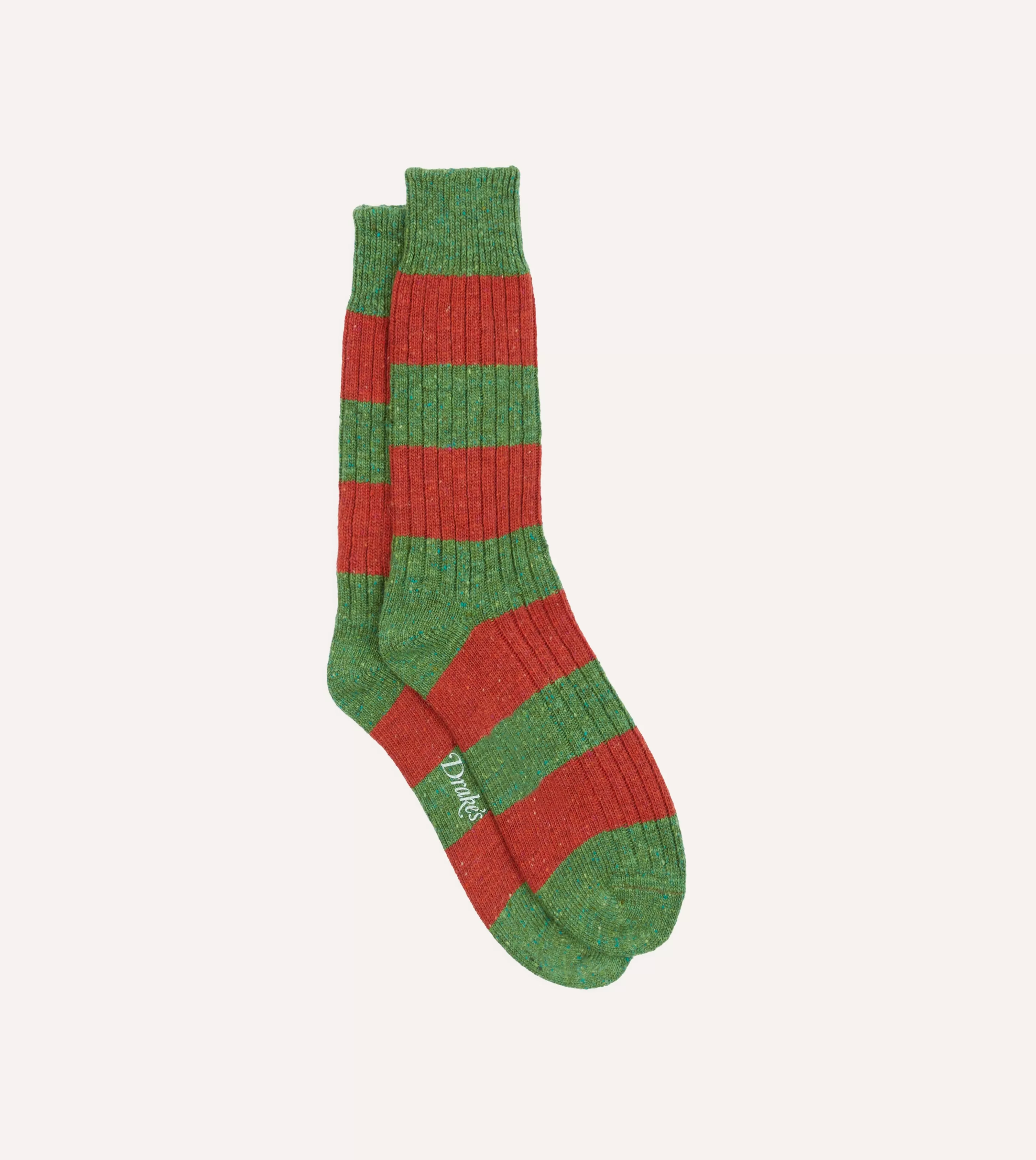 Drake’s Socks | Red And Green Striped Donegal Wool Socks