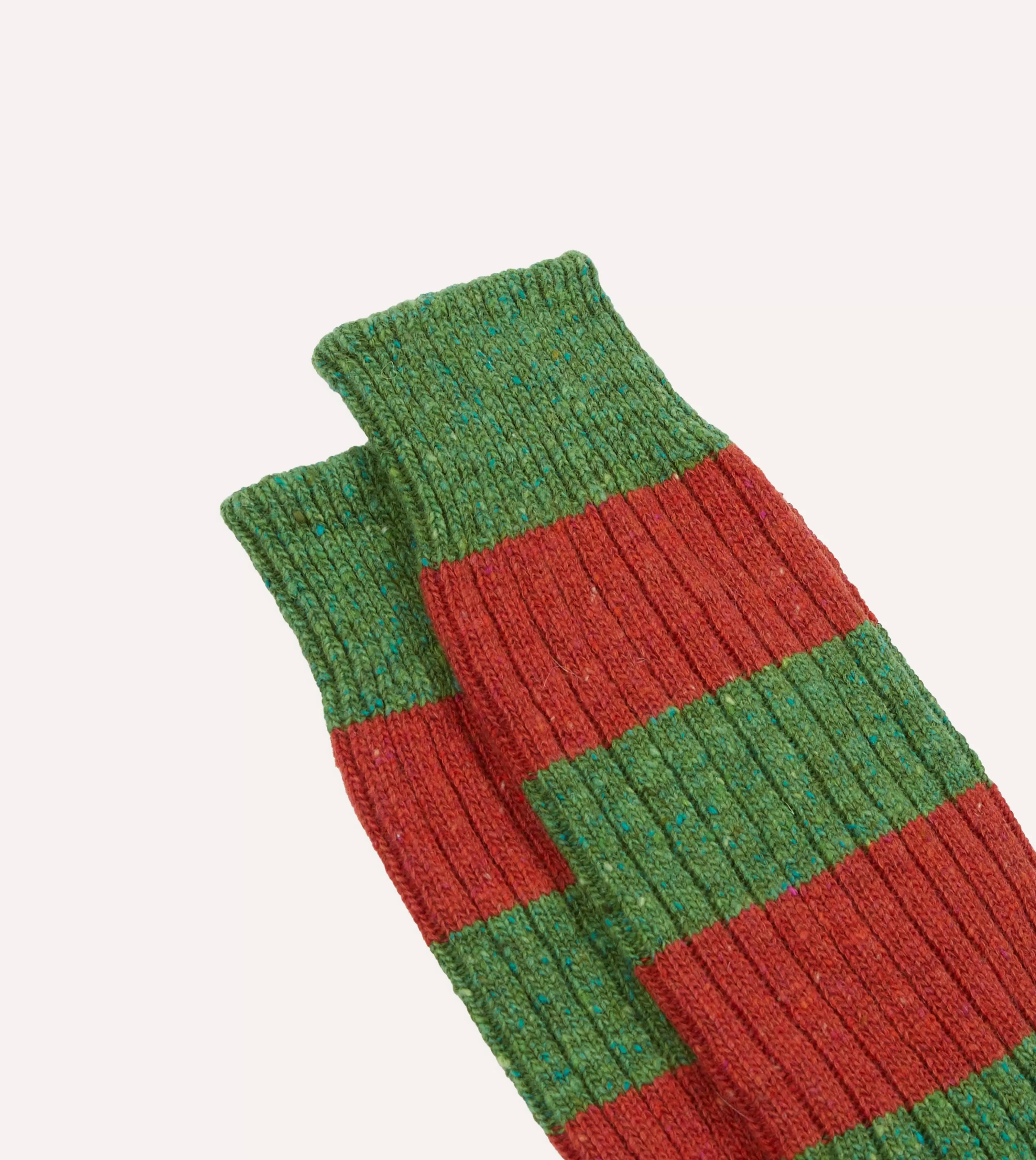 Drake’s Socks | Red And Green Striped Donegal Wool Socks