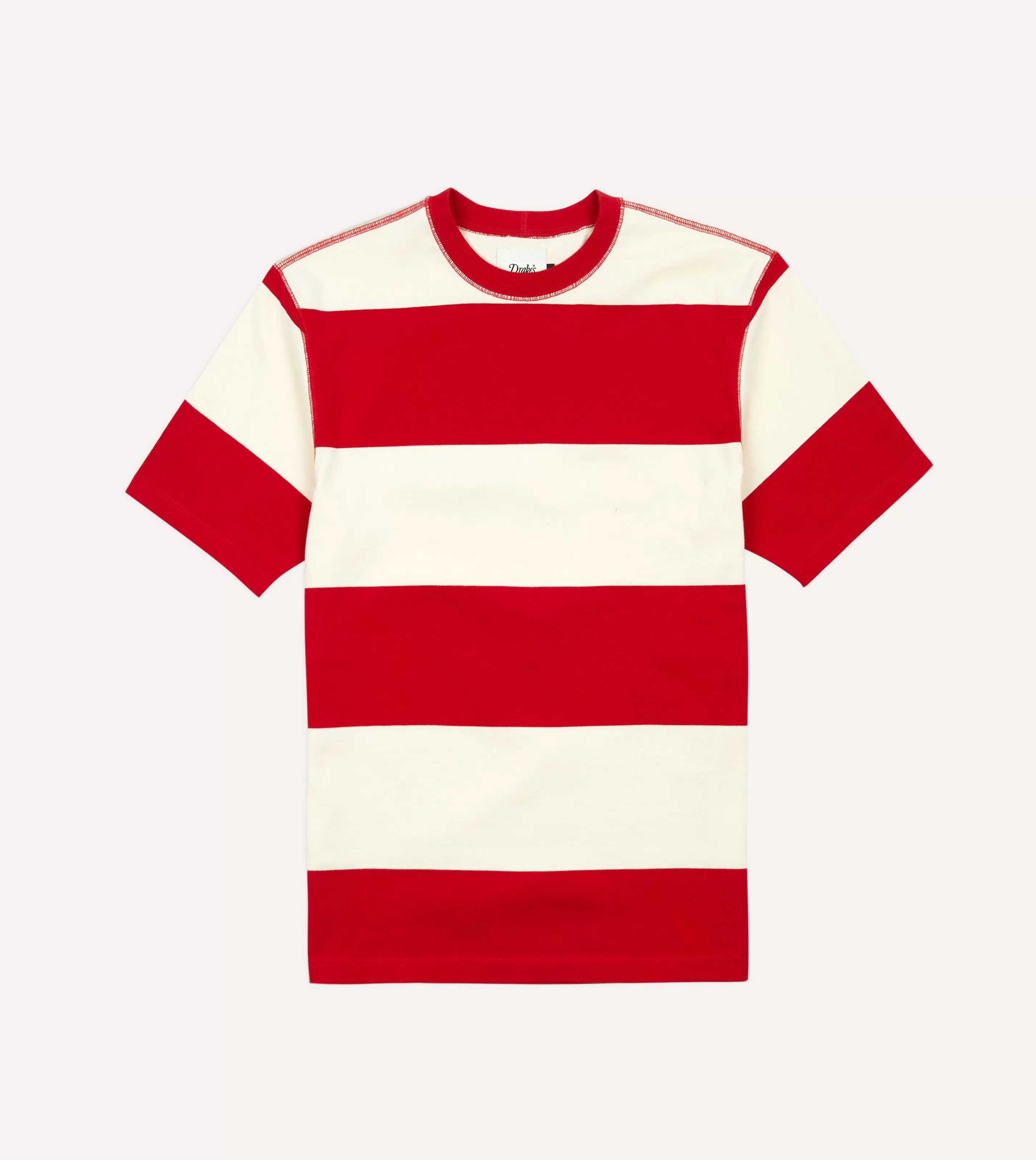 Drake’s T-Shirts | And White Wide Stripe Heavy Cotton Crew Neck Hiking T-Shirt Red