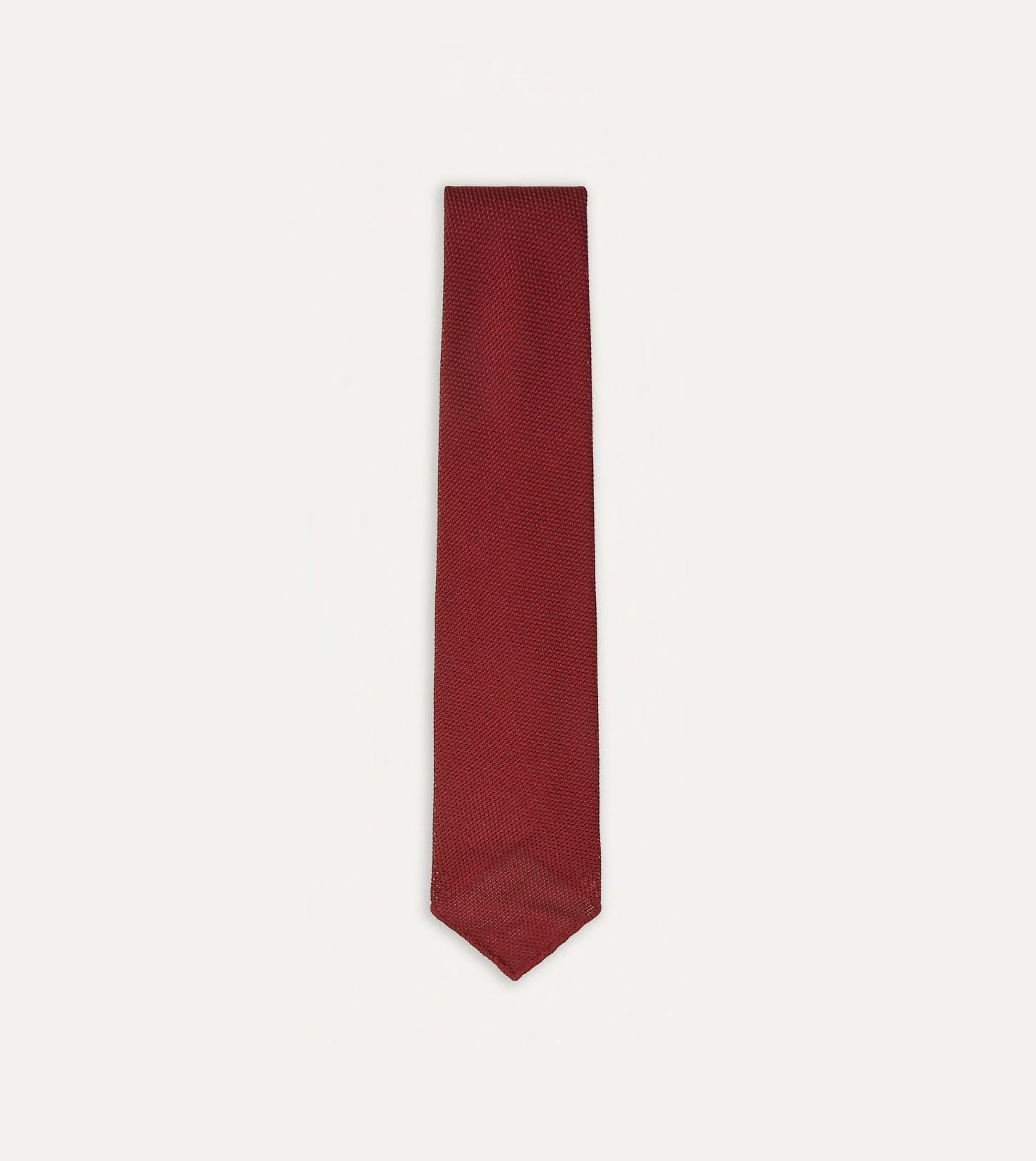 Drake’s Plain Ties | Red Fine Woven Grenadine Silk Hand Rolled Tie