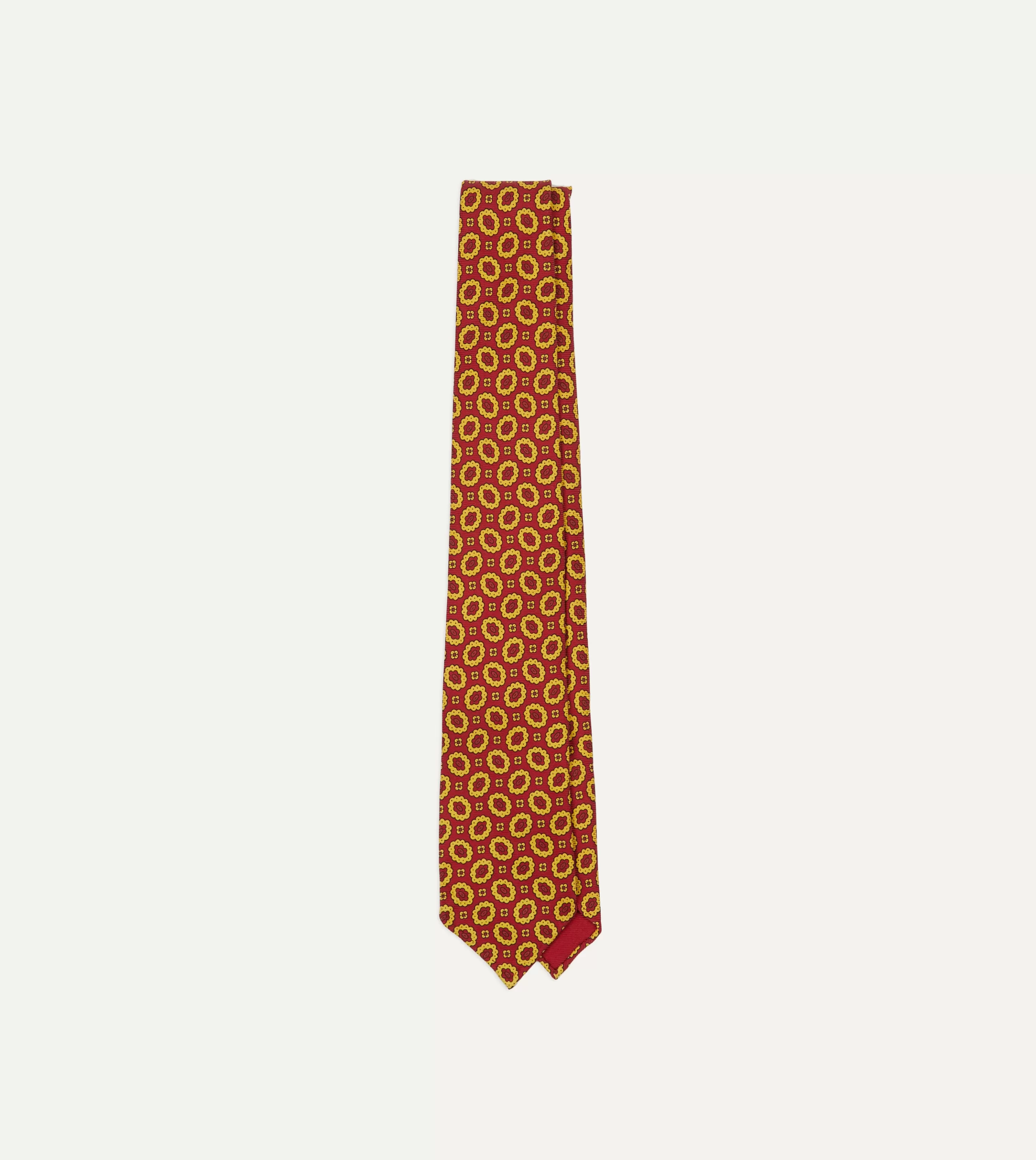 Drake’s Patterned Ties | Red Flower Print 40oz Madder Silk Tipped Tie