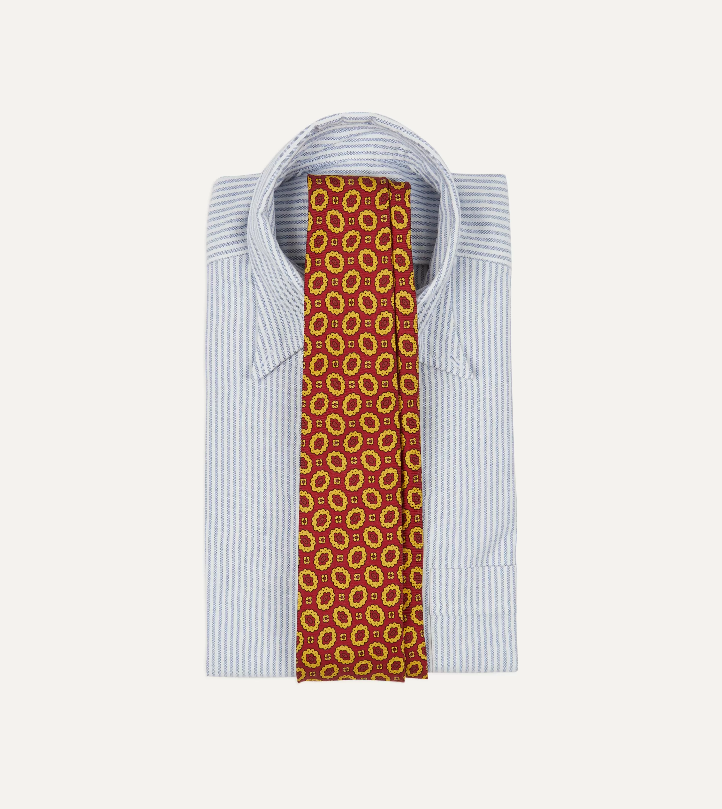 Drake’s Patterned Ties | Red Flower Print 40oz Madder Silk Tipped Tie