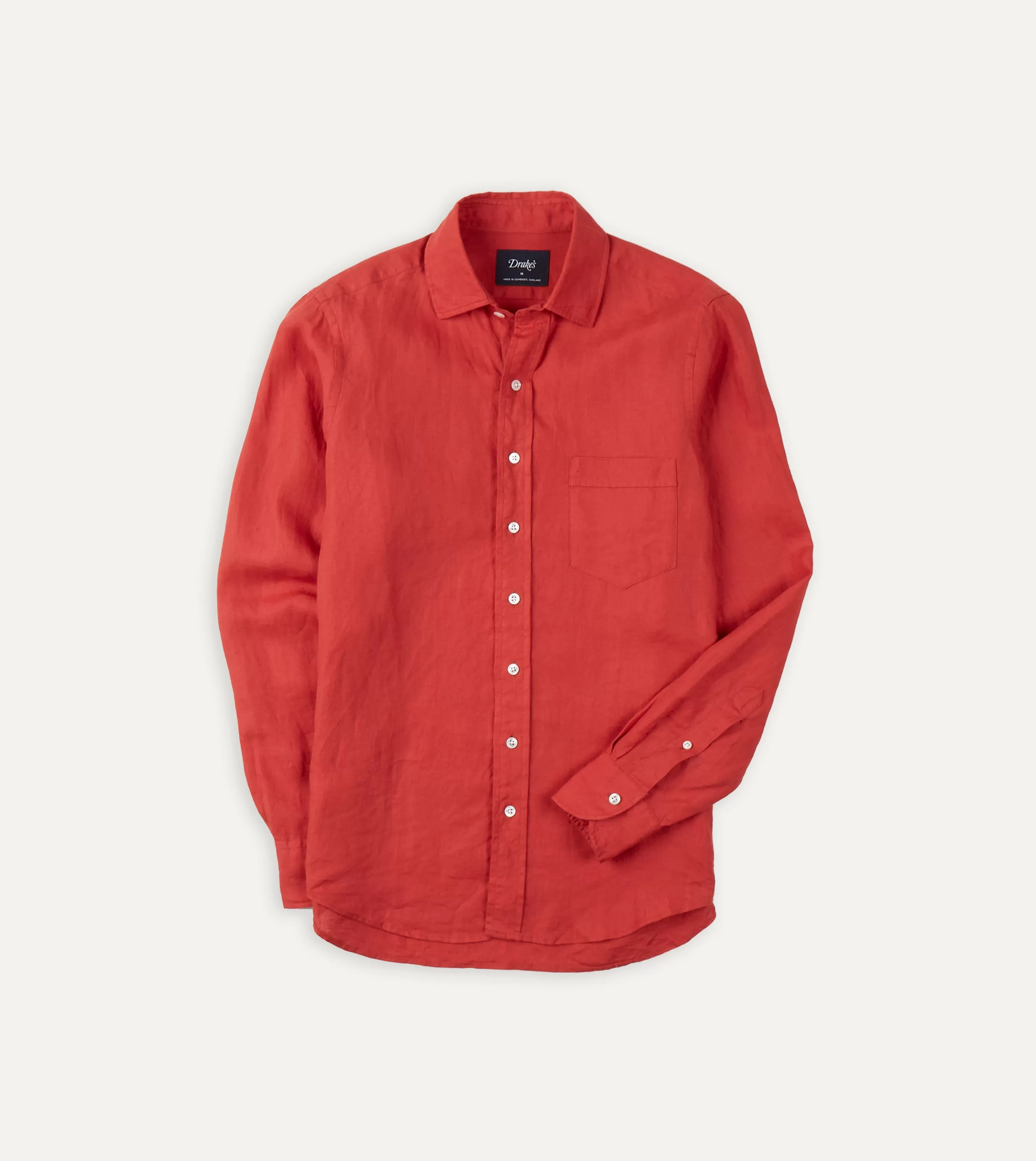 Drake’s Shirts | Linen Spread Collar Shirt Red