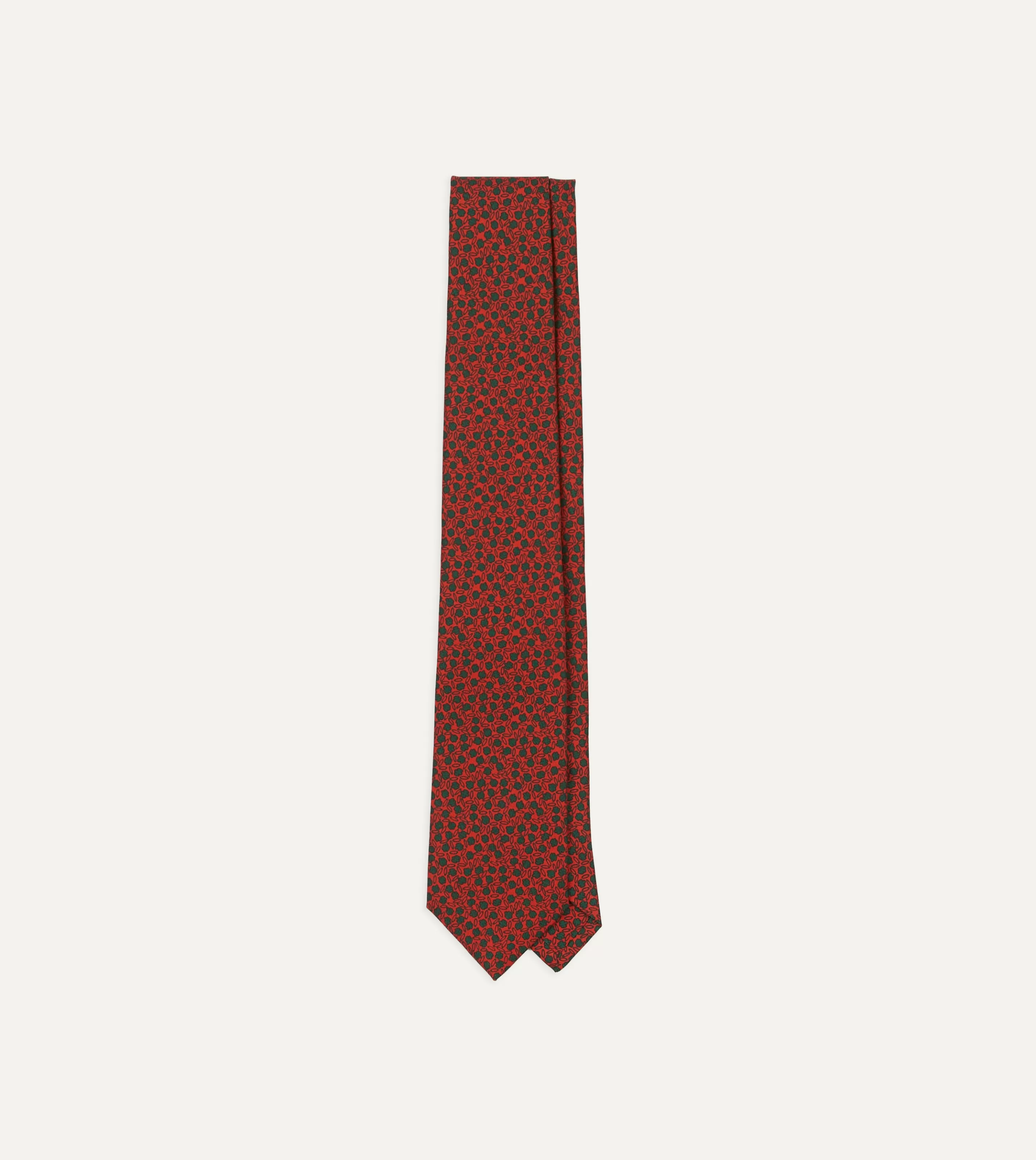 Drake’s Patterned Ties | Red Mini Leaves Print Foulard Silk Self Tipped Tie