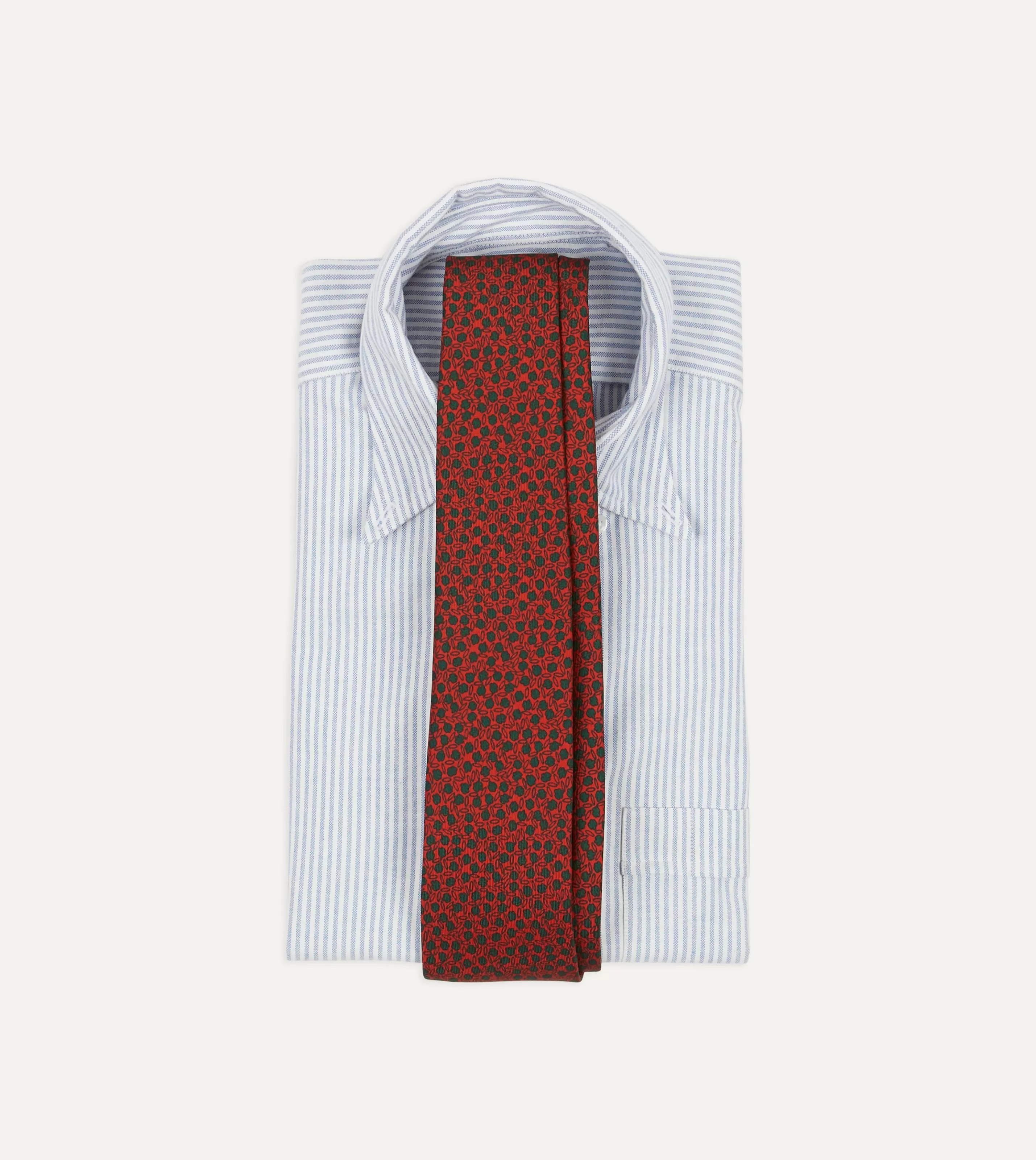 Drake’s Patterned Ties | Red Mini Leaves Print Foulard Silk Self Tipped Tie